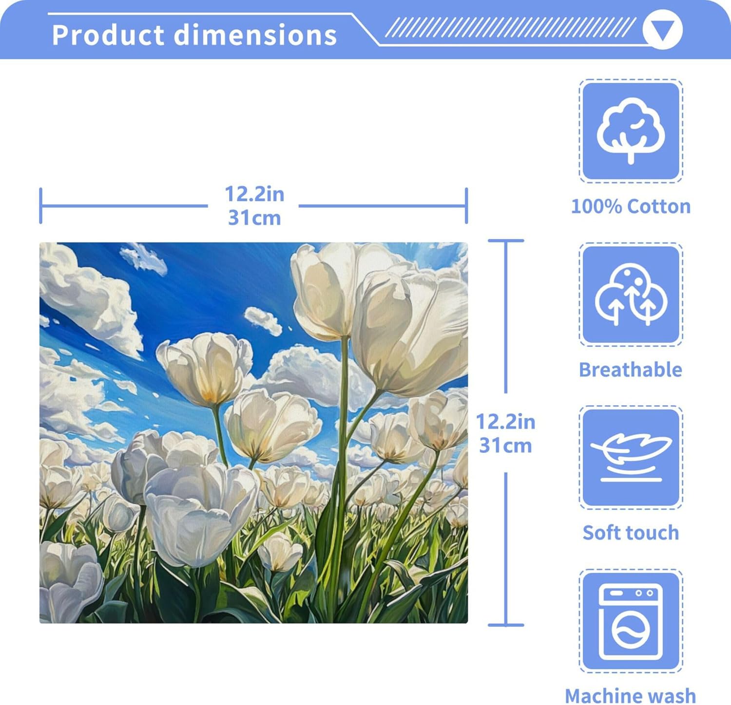 White Tulips Washcloth Set Perfect for Hands Face and Body