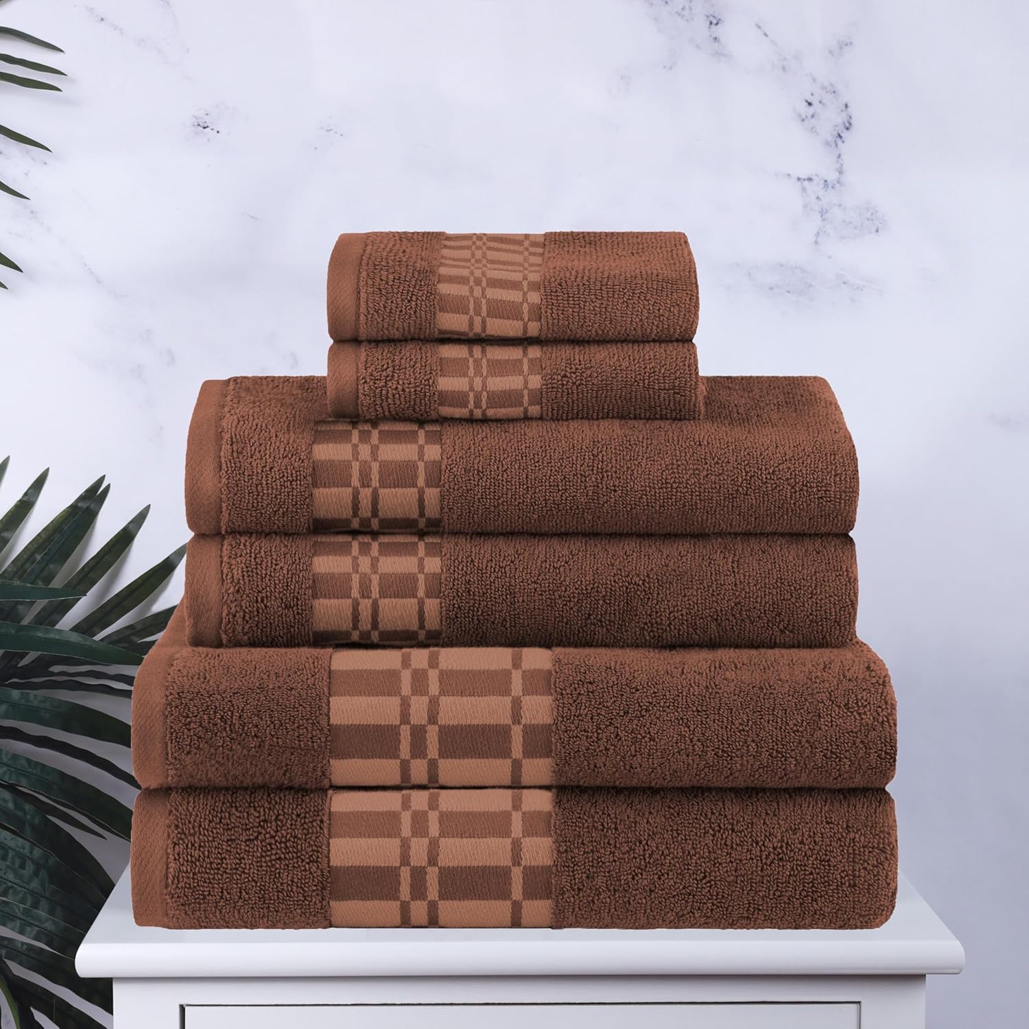 6-Piece Geometric Cotton Towels - Quick Dry Stylish