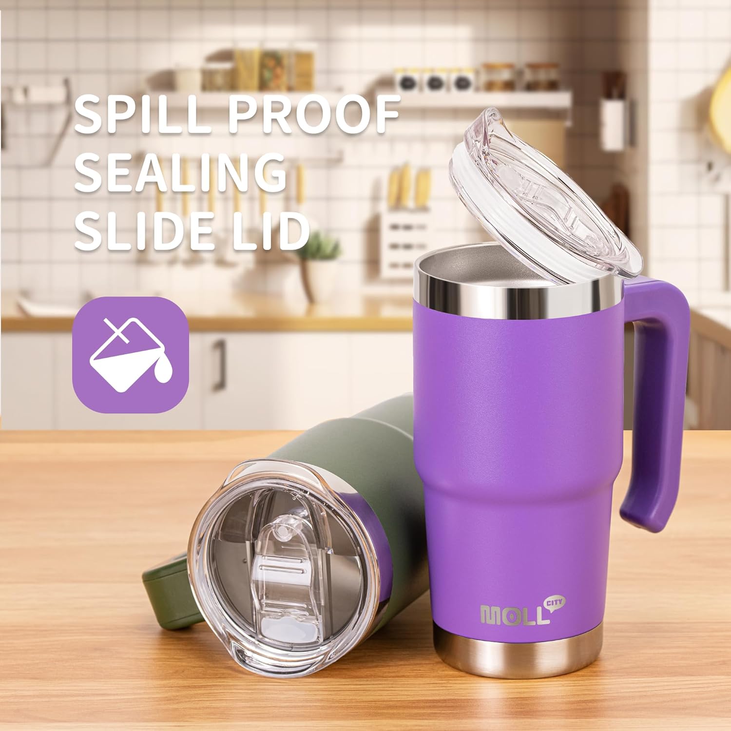 Mollcity Kids Travel Tumbler with Handle Stainless Steel Leak-Proof BPA-Free