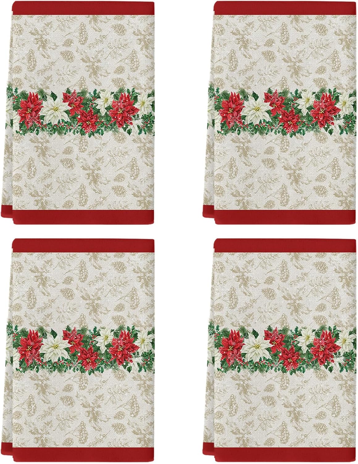 YOUNGKIDS Kitchen Towels Pack of 4 Poinsettia Design