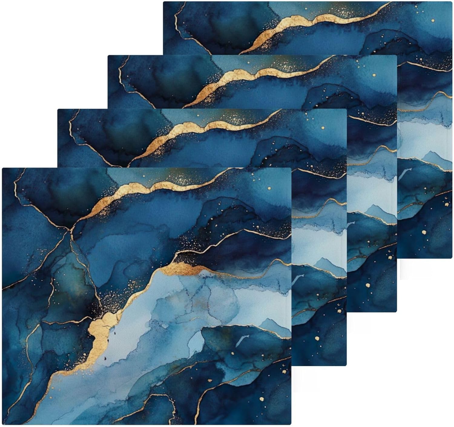 Xigua Blue and Gold Marble Washcloths Set of 2