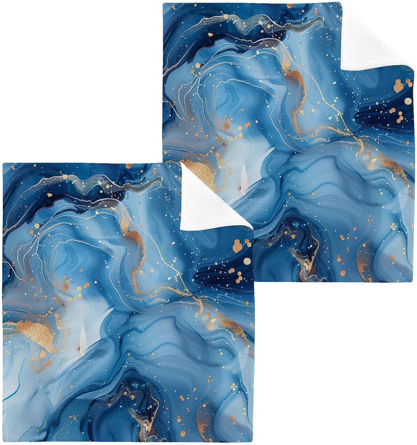 Bliss Blue Gold Marble Washcloths 2