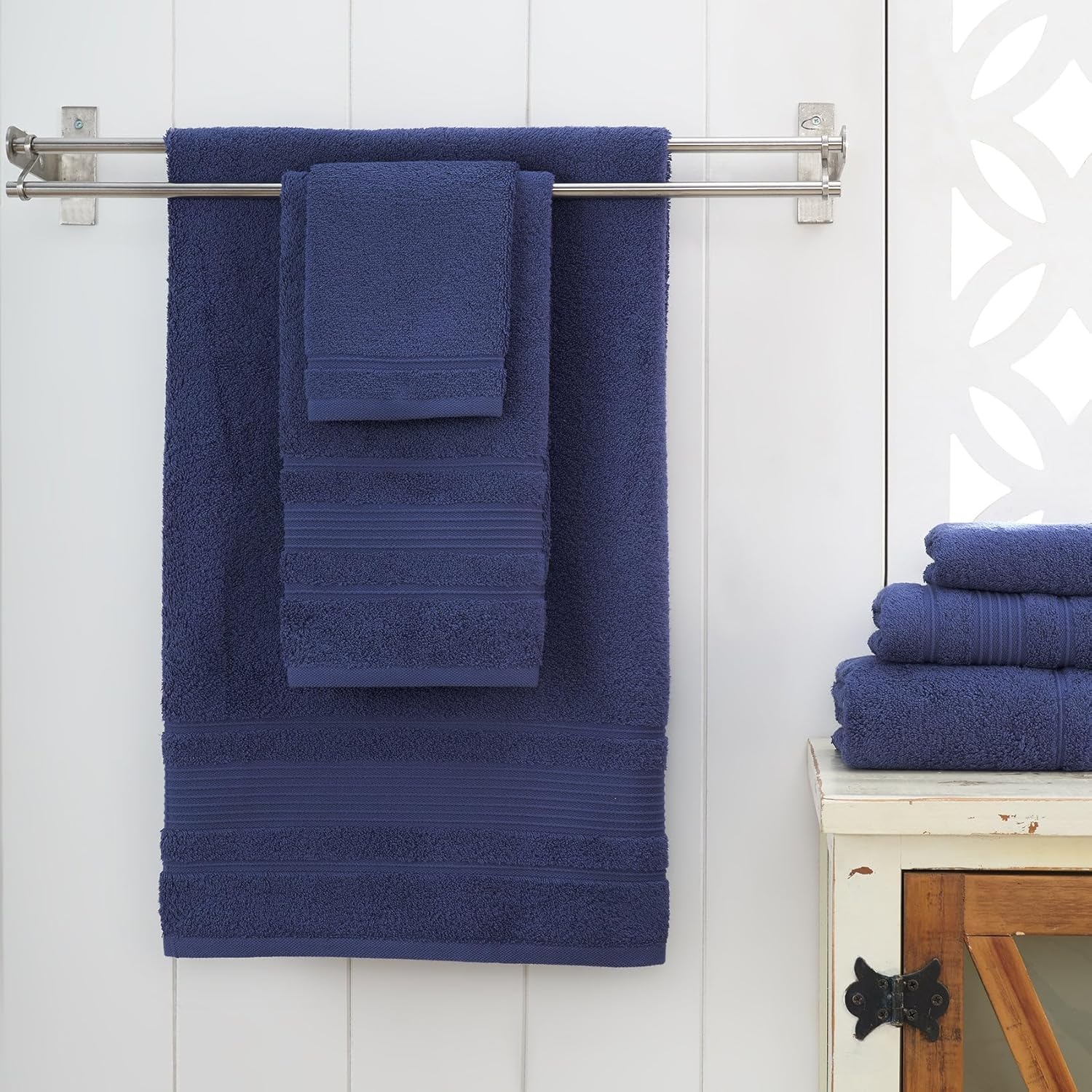 Personalized Navy Blue Monogram Hand Towels Set 2 Piece
