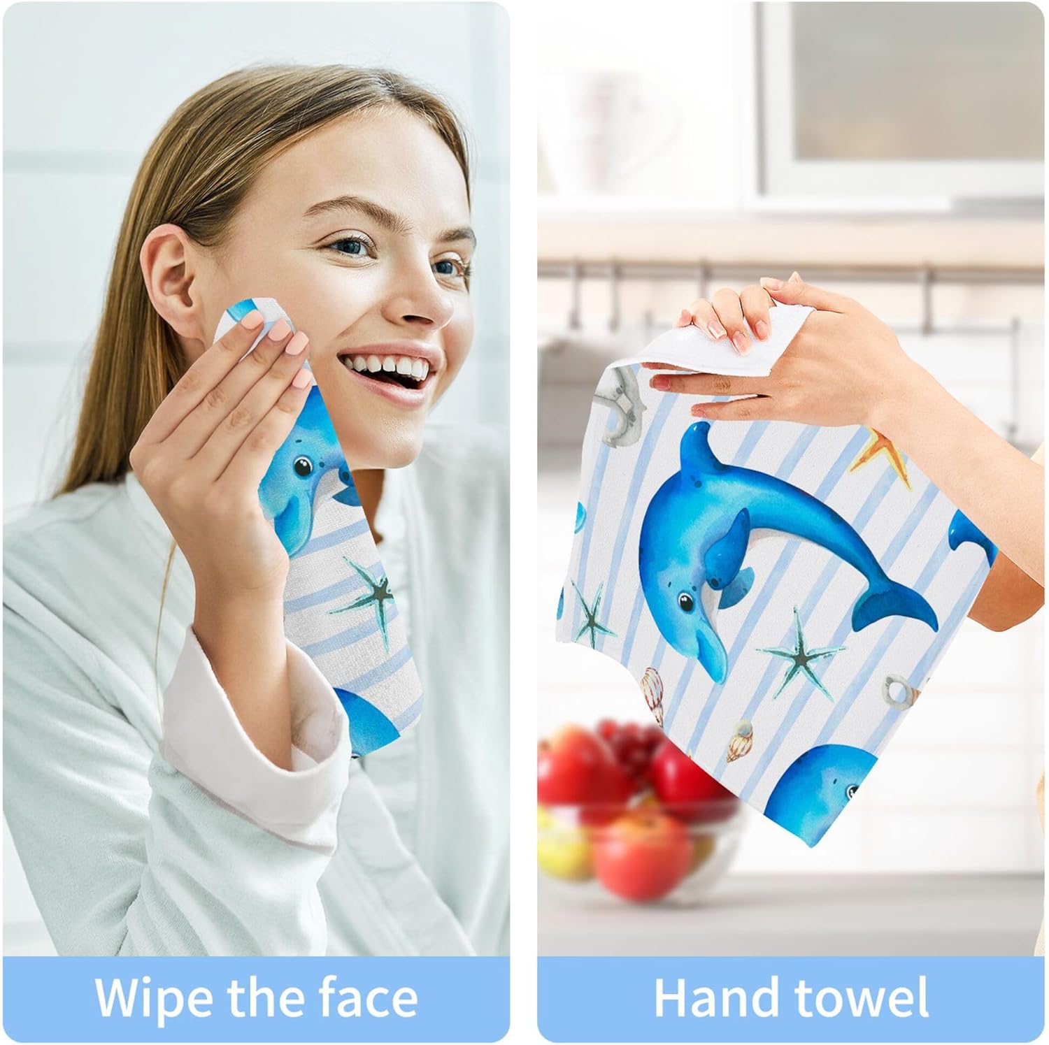 Xigua Cute Dolphin Washcloths Set of 2 12x12 Inch