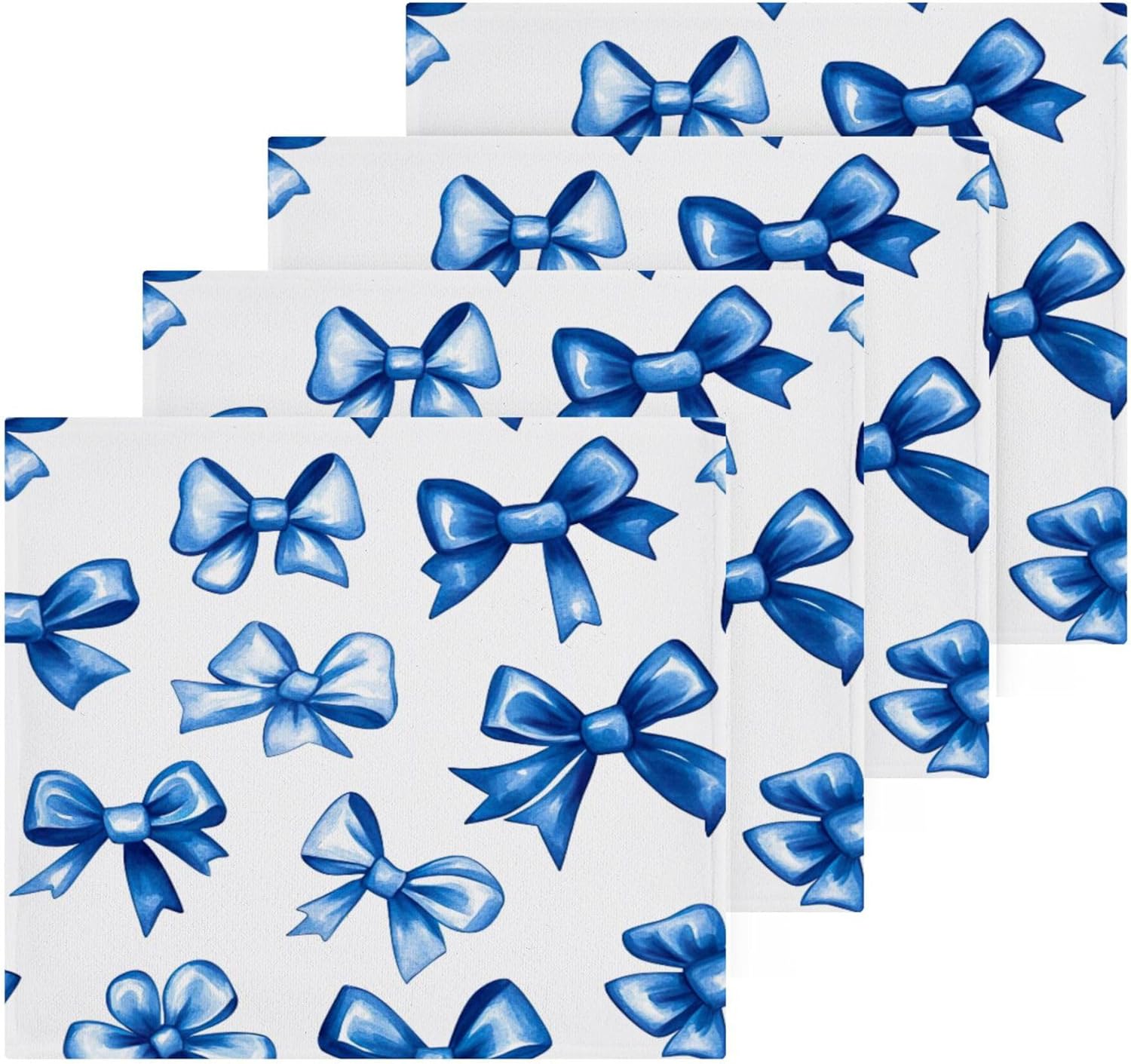 Xigua Blue Bows Washcloth Set - Fast Drying Hypoallergenic Soft Absorbent