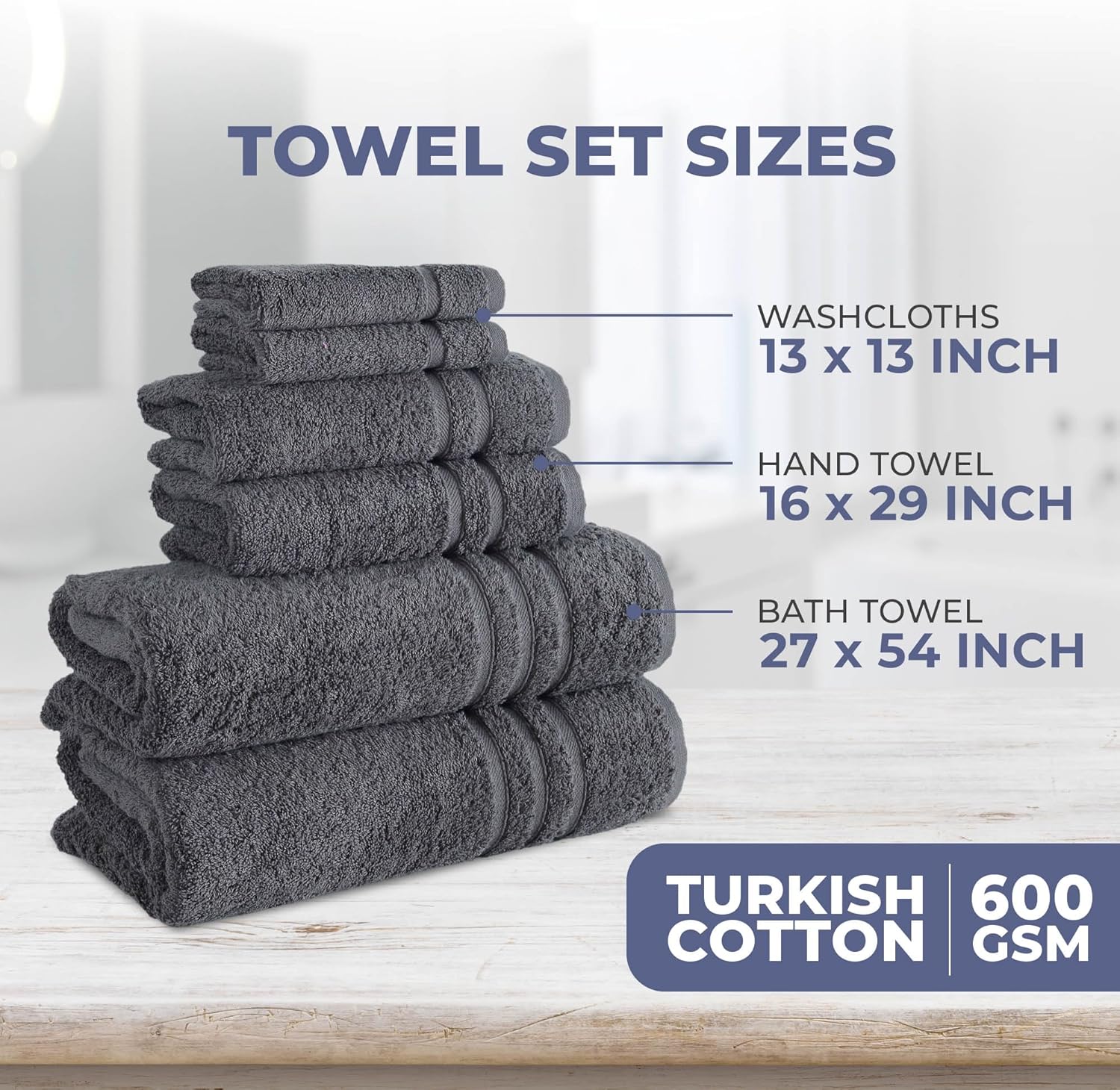 Hawmam Linen 6-Piece Grey Bath Towels