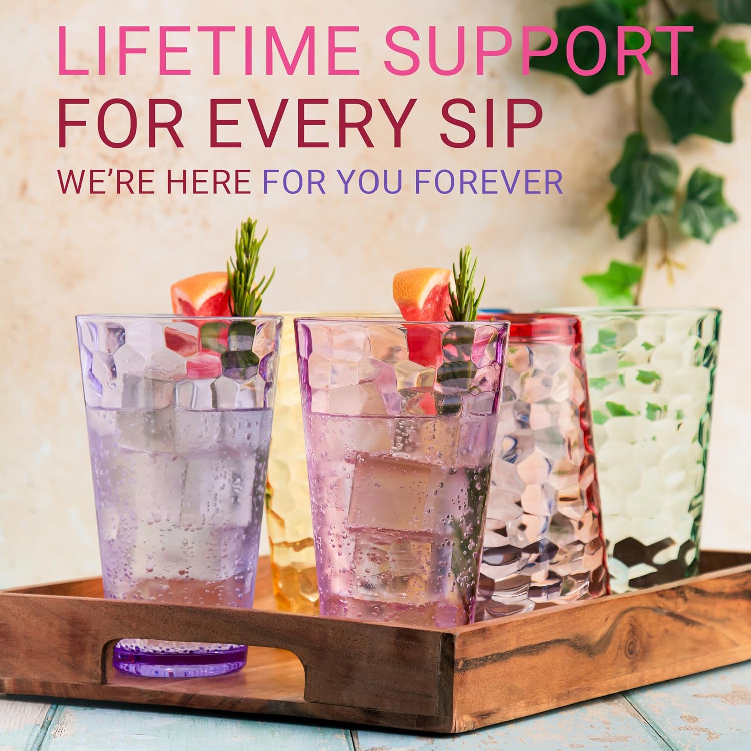 12-Piece Hammered Plastic Tumbler Set for Coffee Tea and Cocktails