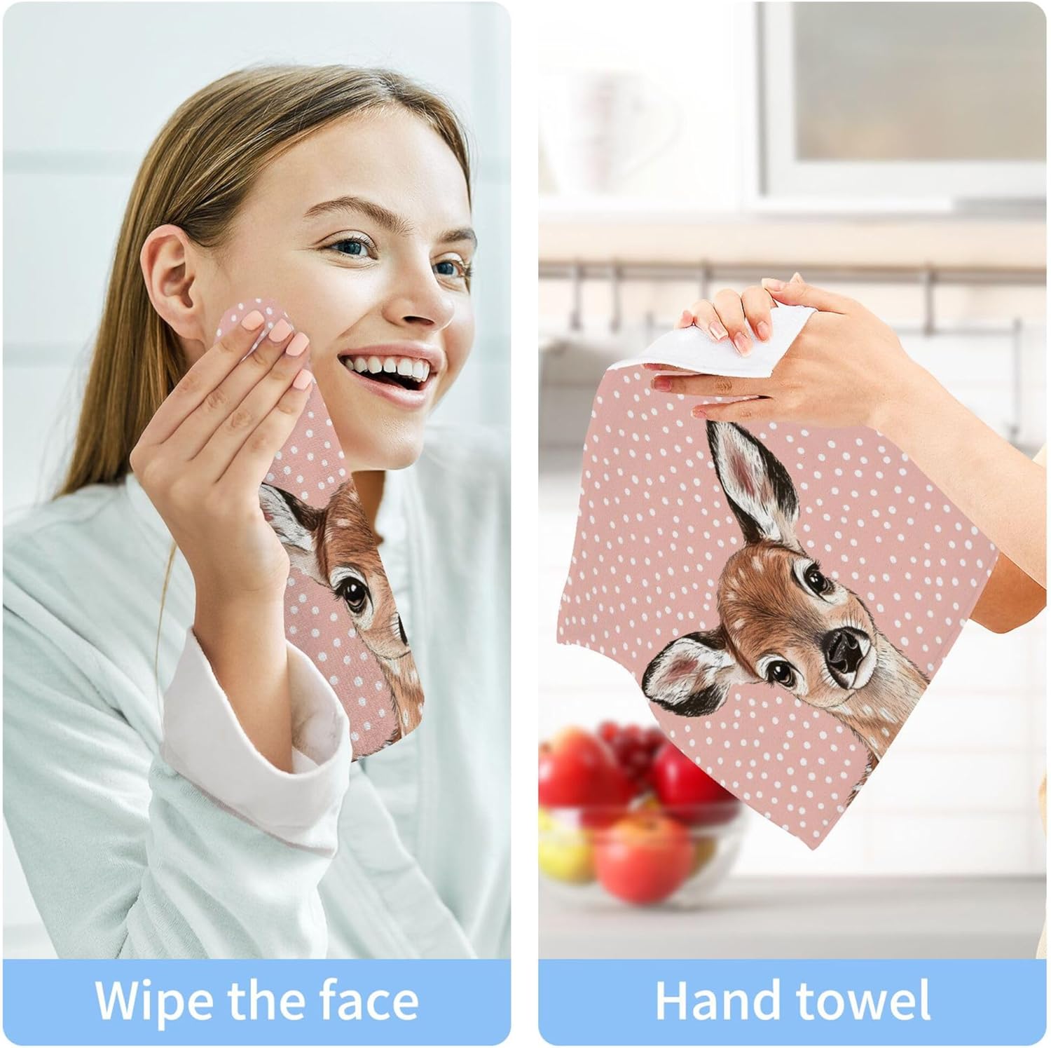 Xigua Cute Deer Washcloths Set of 2 - 12x12 Inch