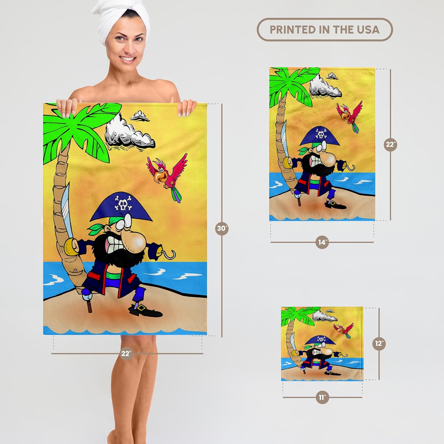 22x30 Bath Towel - Captain Hook Parrot Design - Terry Cotton Towel