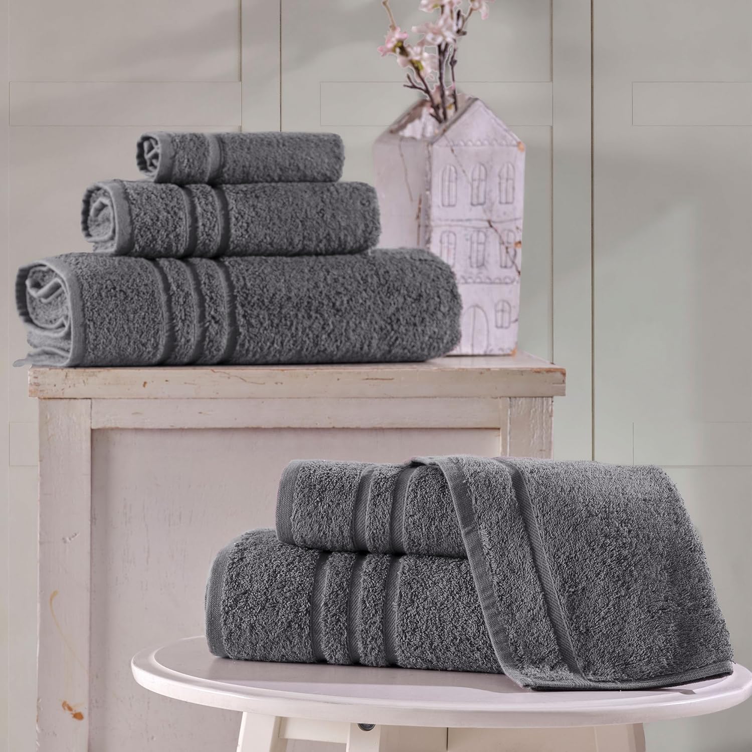 Hawmam Linen 6-Piece Grey Bath Towels