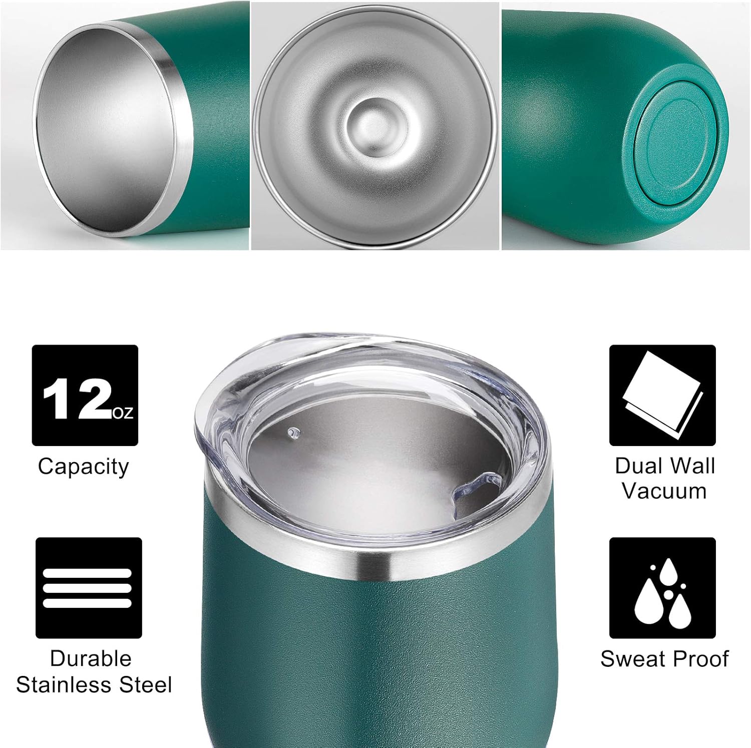 VEGOND Double Wall Stainless Steel Wine Tumbler with Lid and Straw