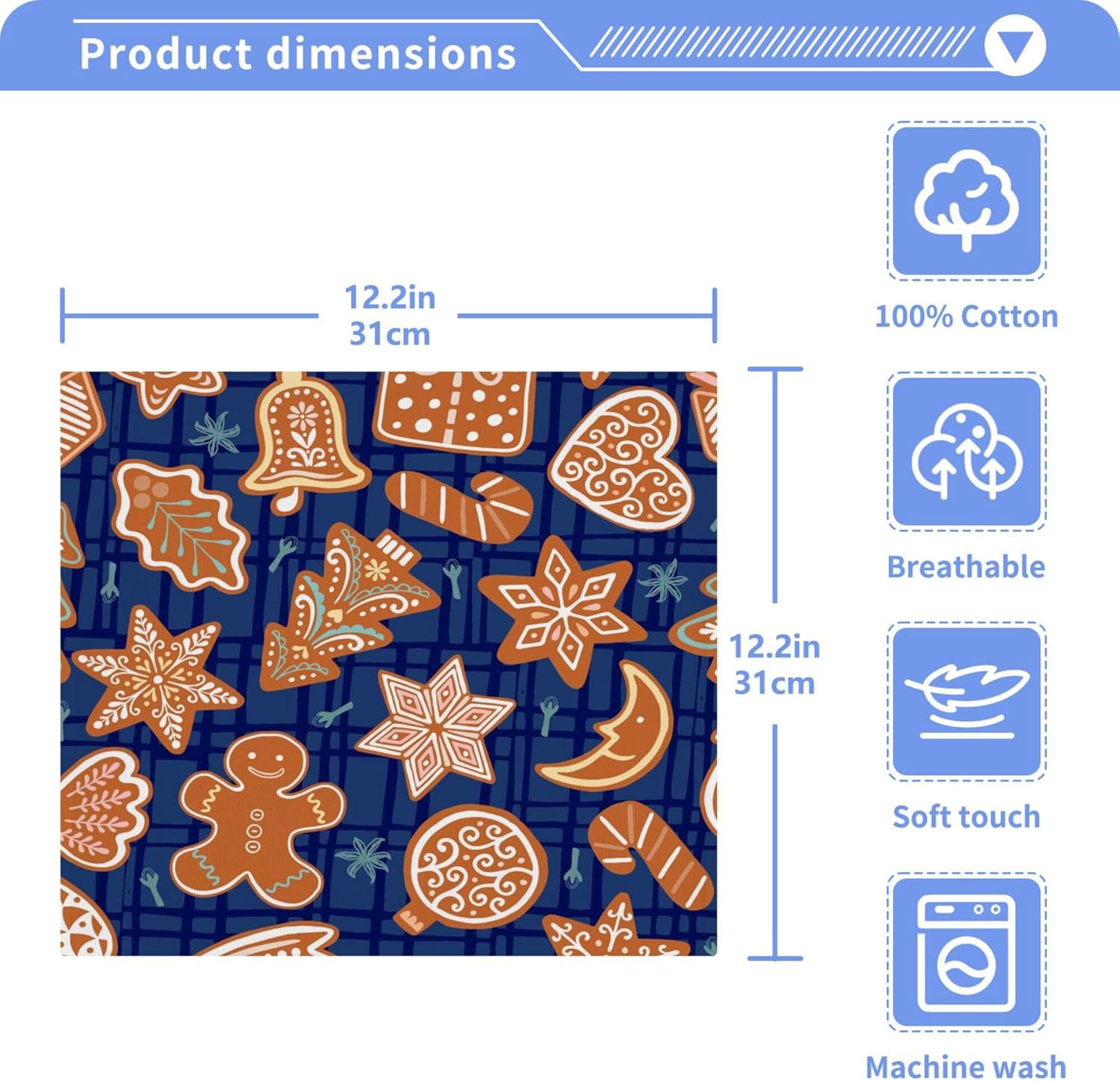 christmas gingerbread man washcloth set with 2-12 pieces