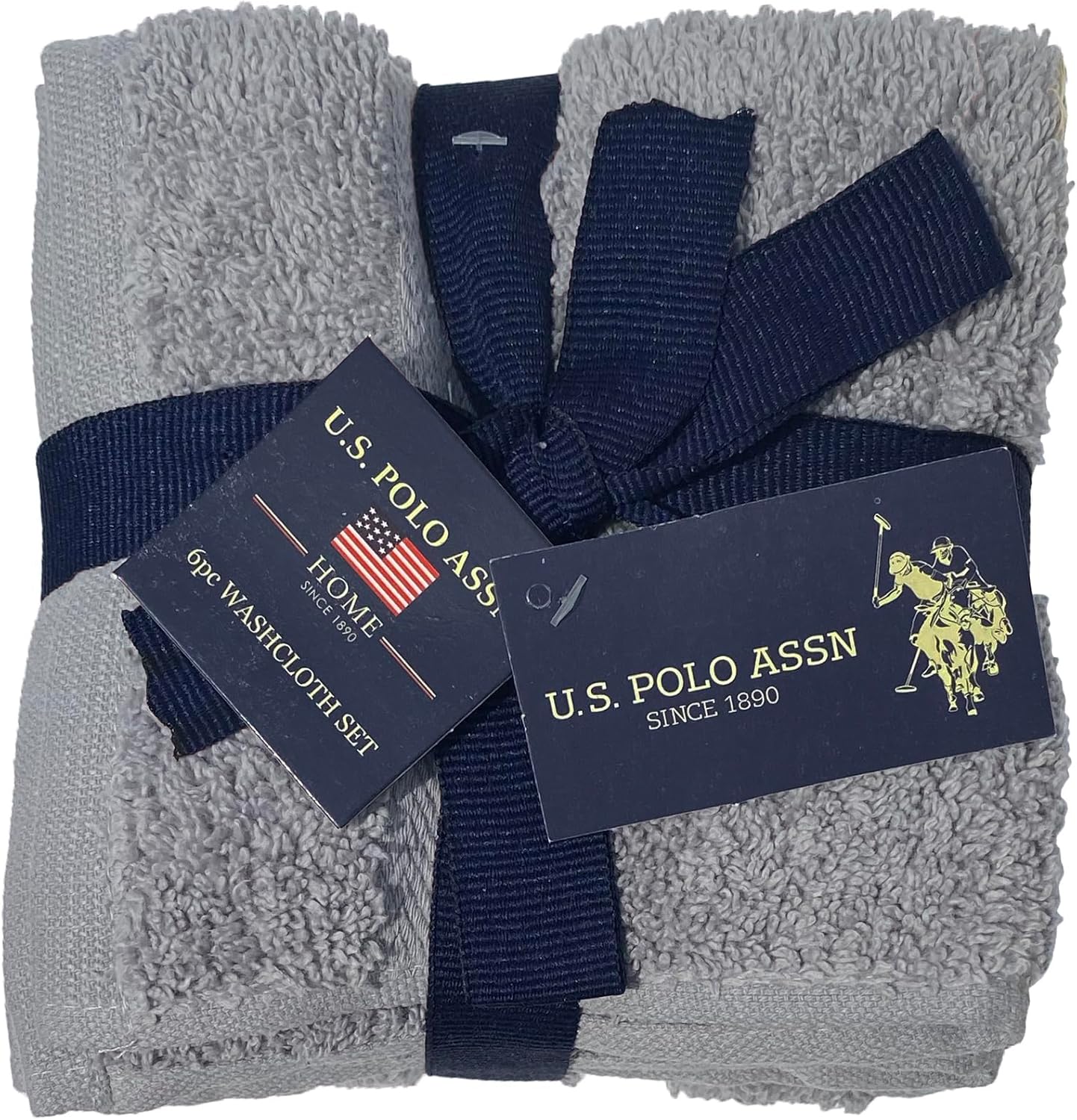 US Polo Assn 6-Pc 12x12 Cotton Washcloth Set - Soft Durable Eco-Friendly