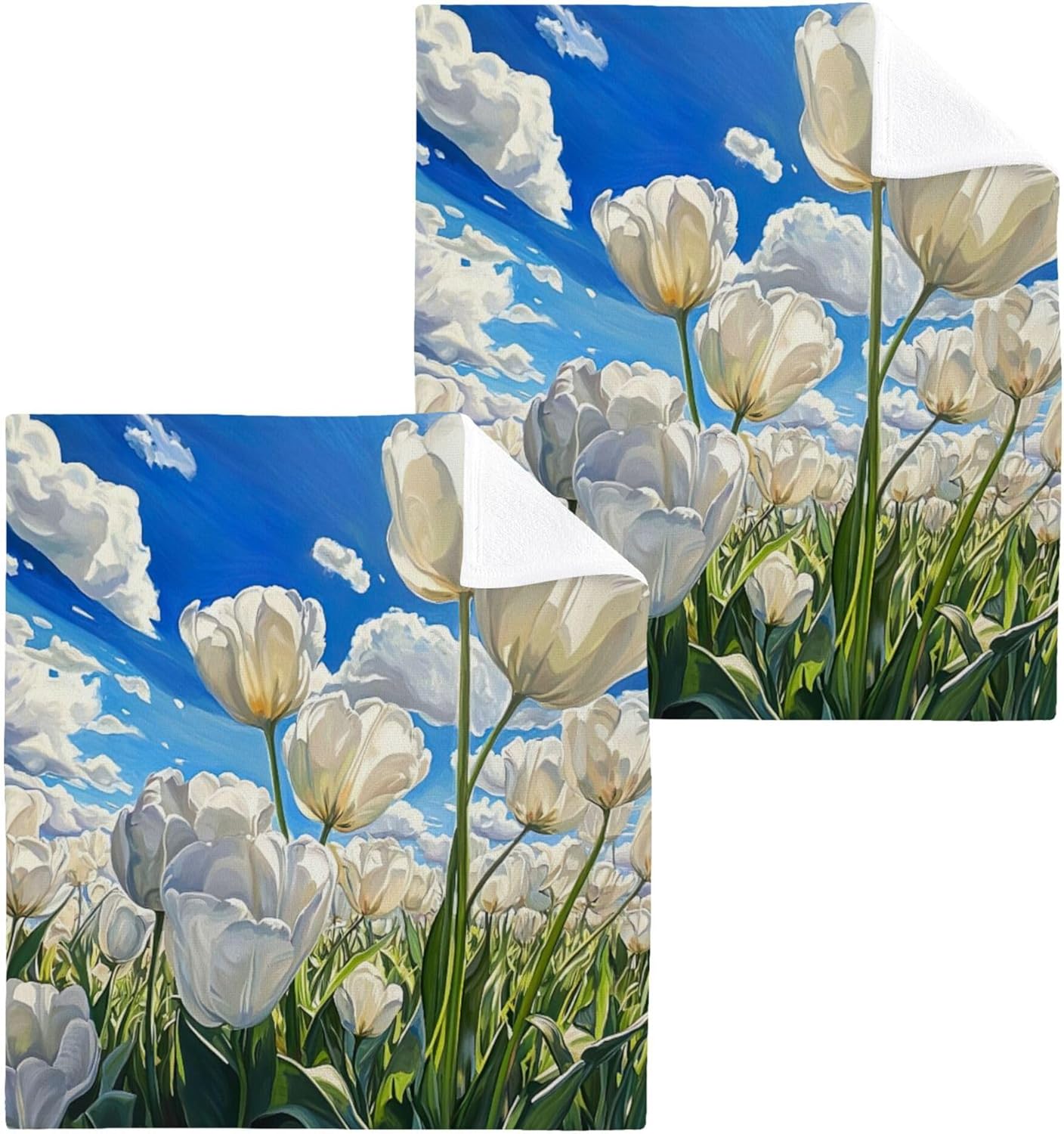 White Tulips Washcloth Set Perfect for Hands Face and Body