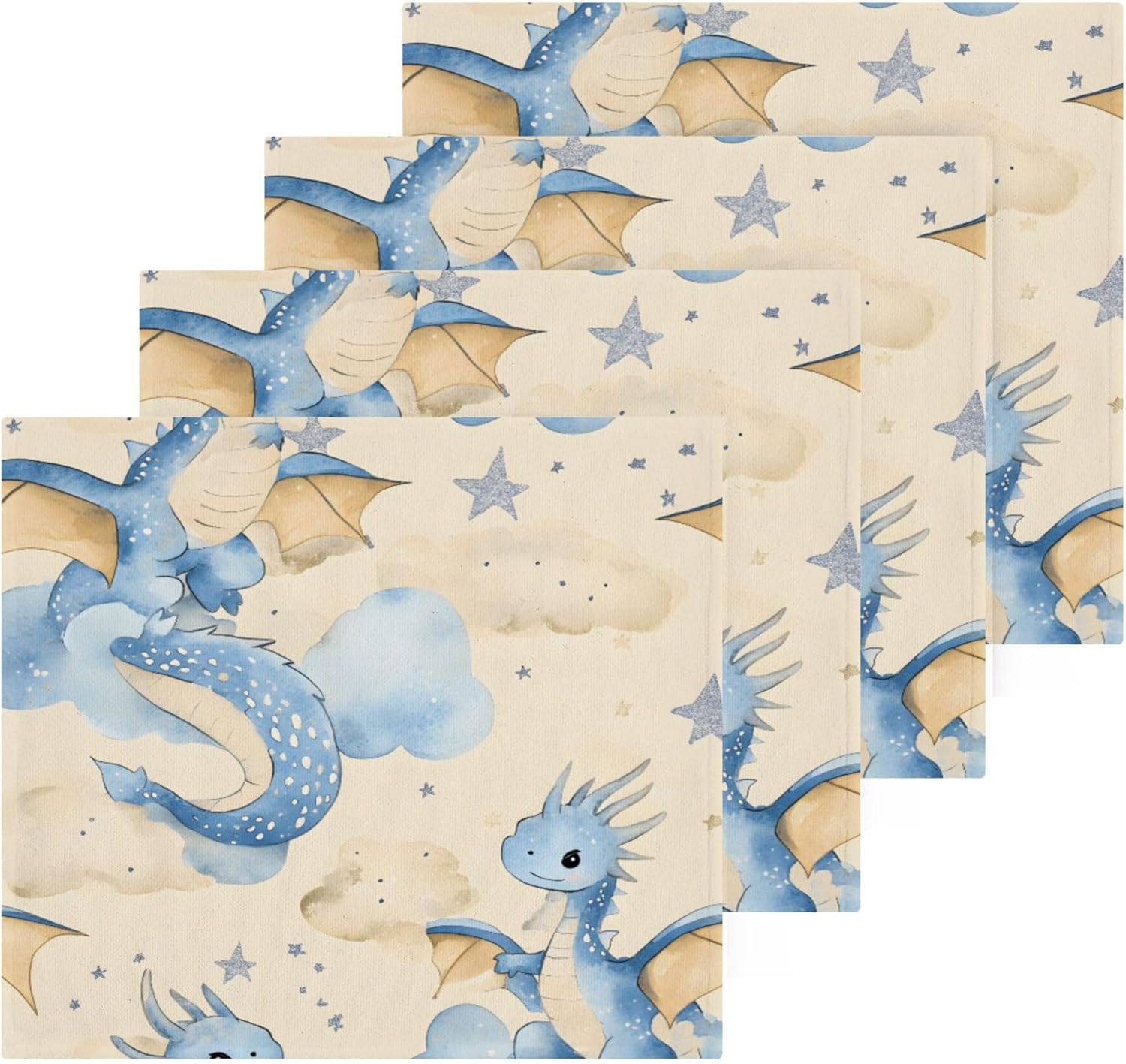 Xigua Watercolor Cute Dragons Microfiber Washcloth Set