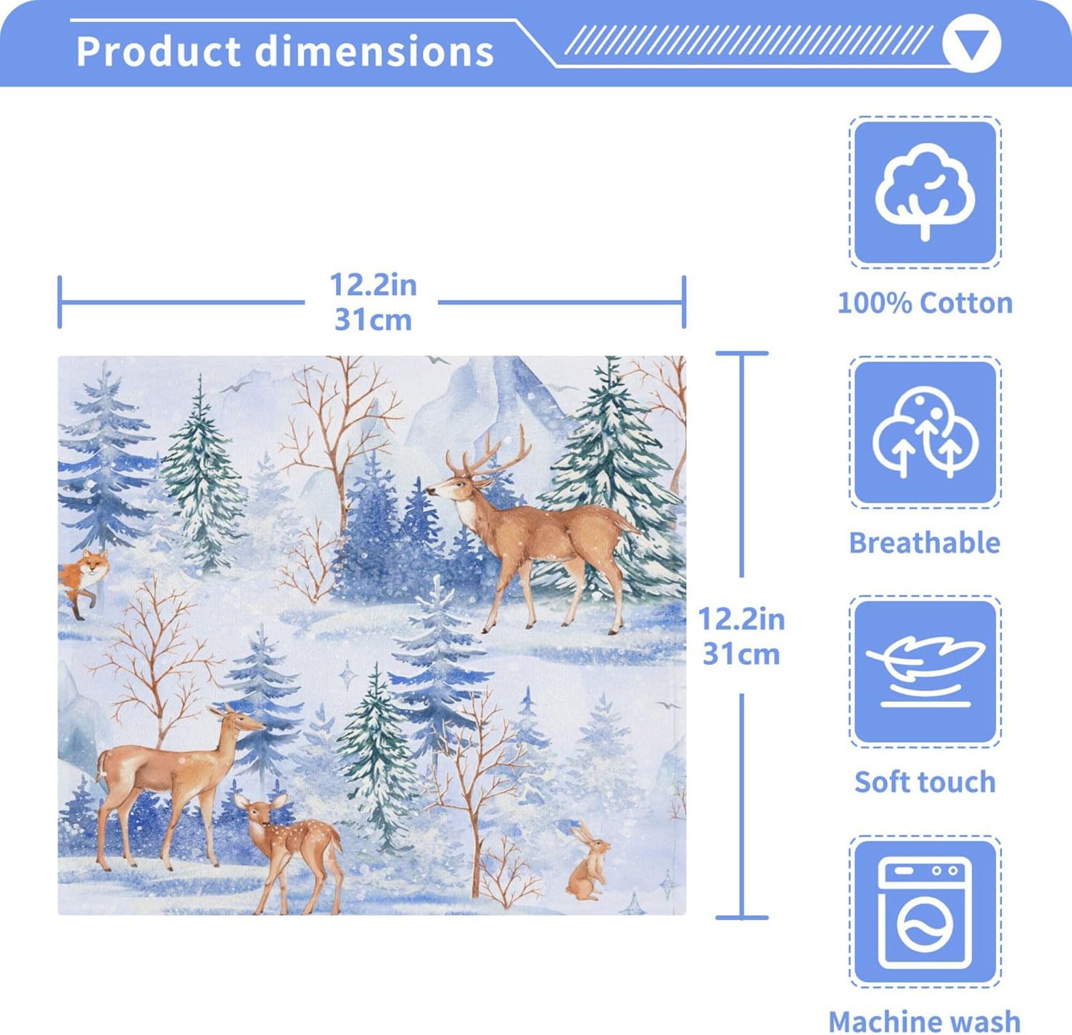 Xigua Cartoon Deer Washcloth Set 12x12 2-12 Fast Drying Absorbent