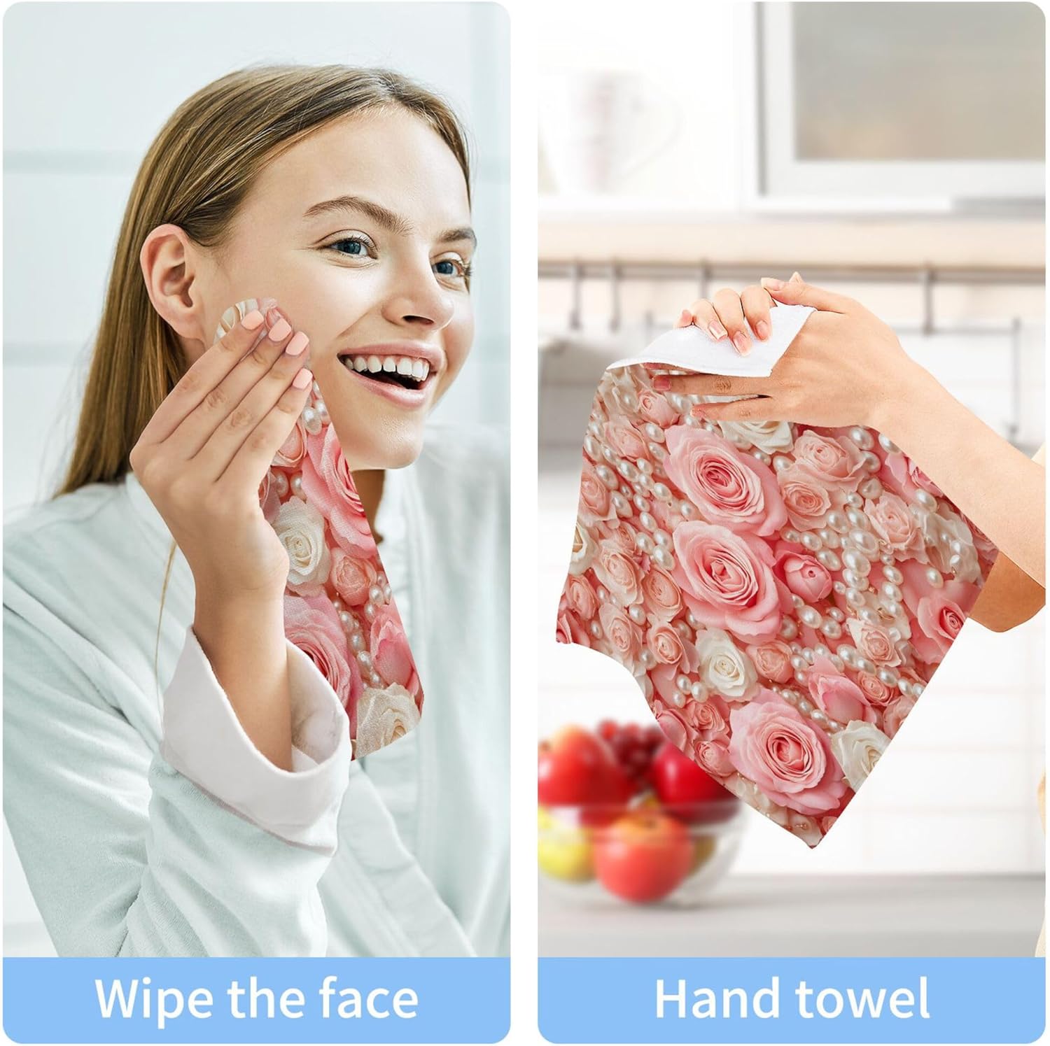 Xigua Roses and Pearls Washcloths Set of 2 1