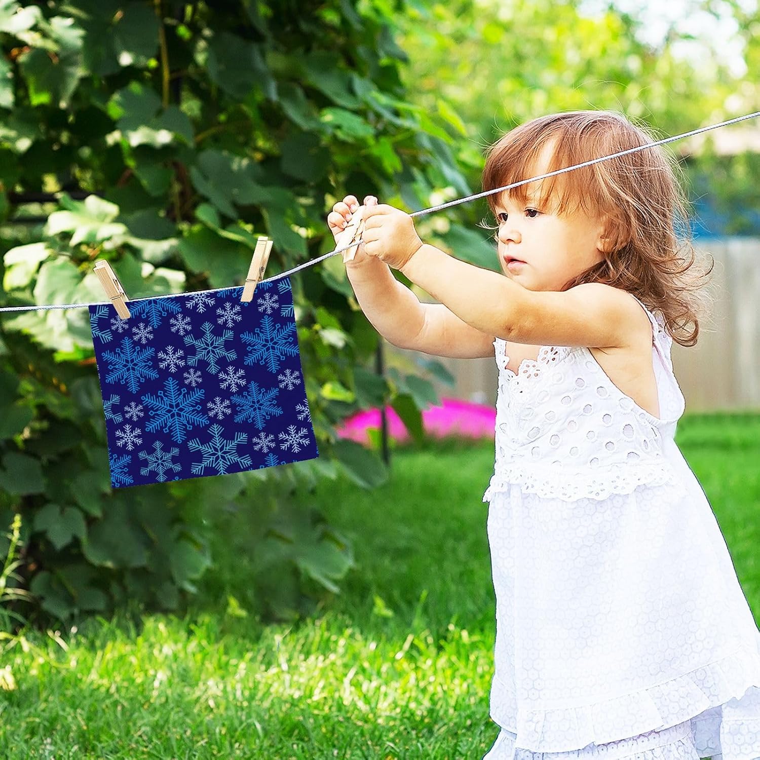 Blue Snowflake Washcloths Soft Cotton Face Towels - Reusable Washable 12x12