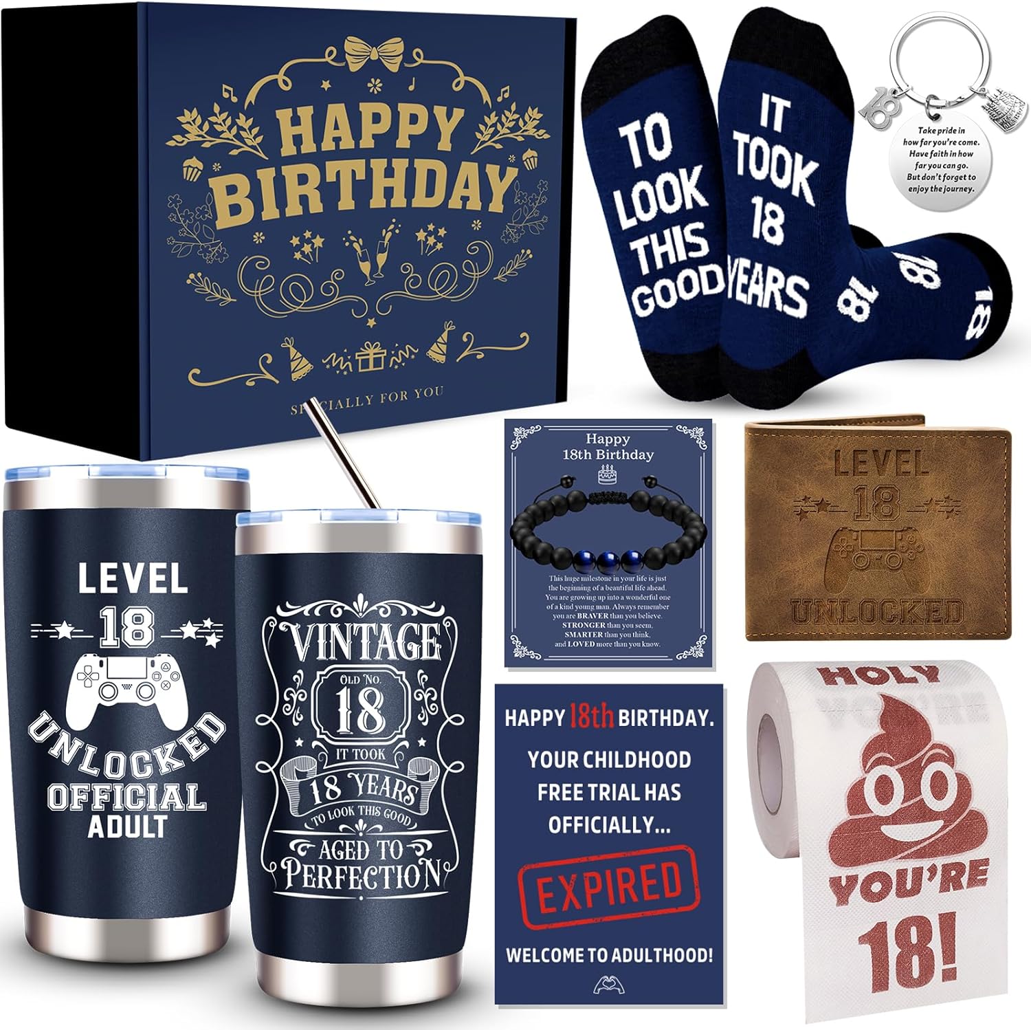 8 Pcs Happy 18th Birthday Gift Set for Boys
