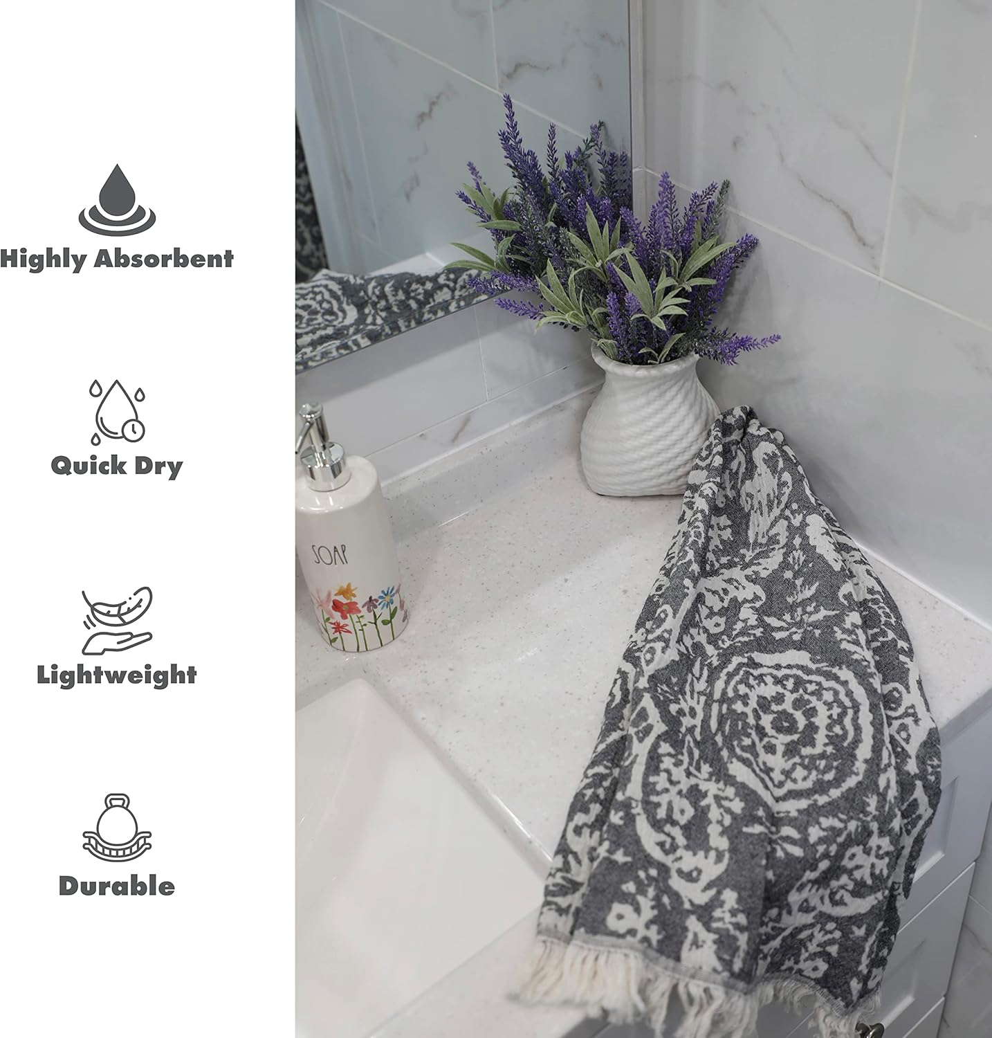 FeZe Turkish Hand Towels Set of 2 Anthracite Gray