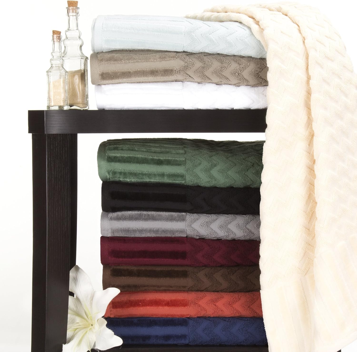 6-Piece Cotton Luxurious Chevron Bath Towels for Home and Relaxation White