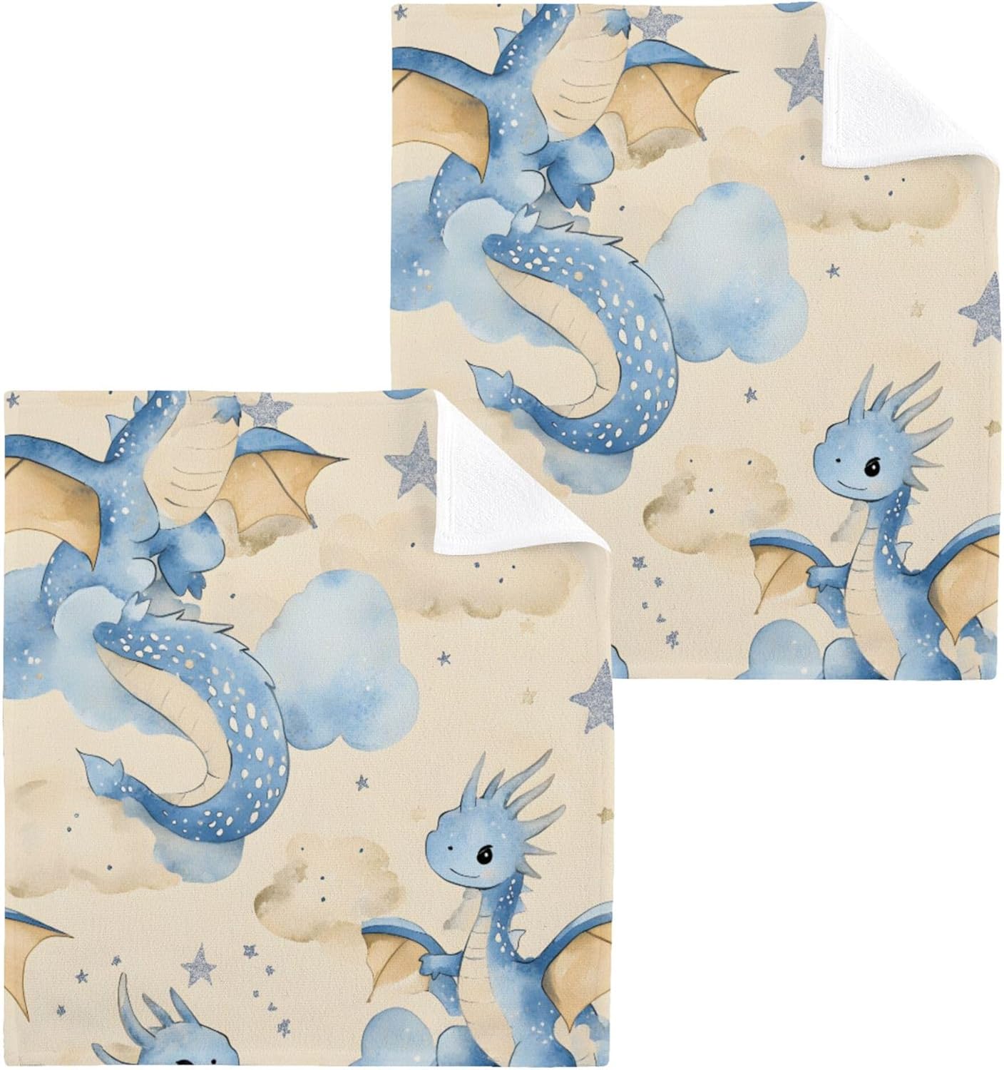 Xigua Watercolor Cute Dragons Microfiber Washcloth Set
