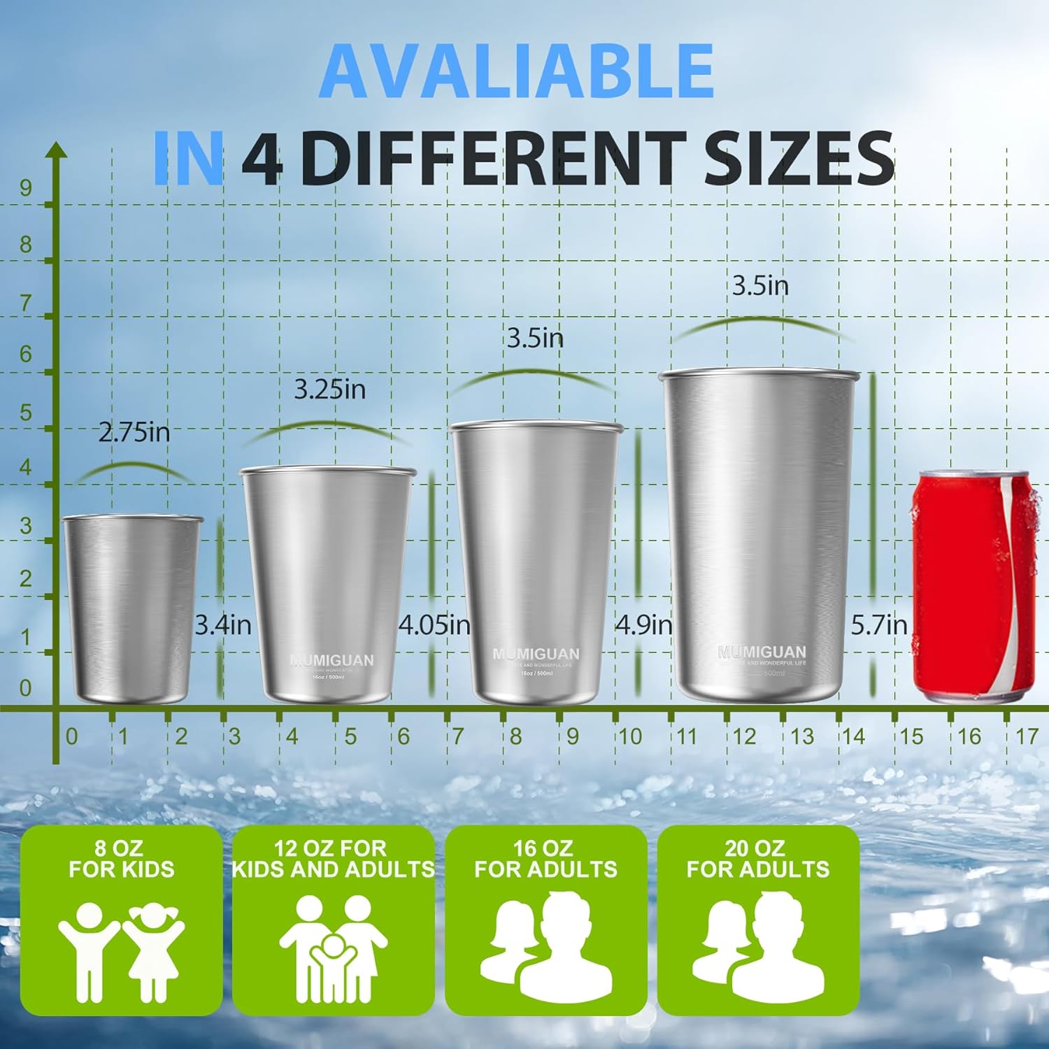 16oz 188 Stainless Steel Pint Cups BPA-Free Stackable camping drinking glasses