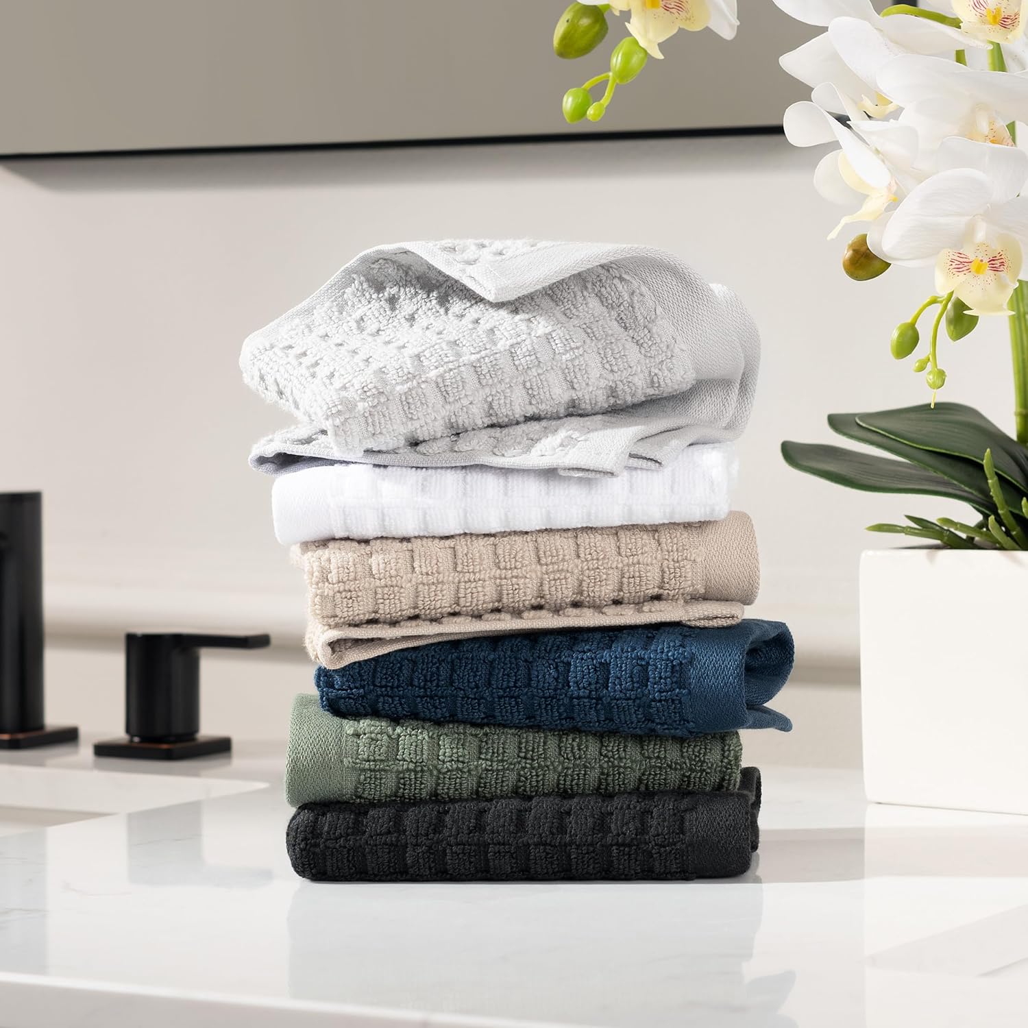 DKNY Quick Dry 100 Cotton Towels 6 Pack - Washcloth Set
