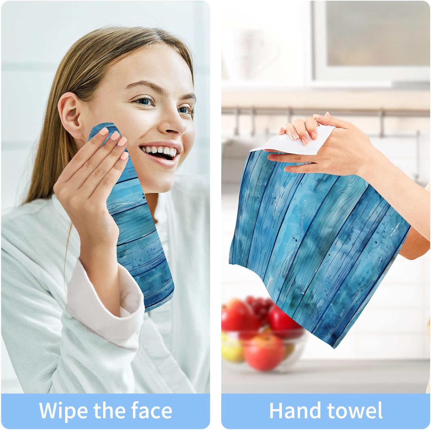 Wooden Texture Washcloths 2 Pack - Soft Absorbent Cotton Face Towels