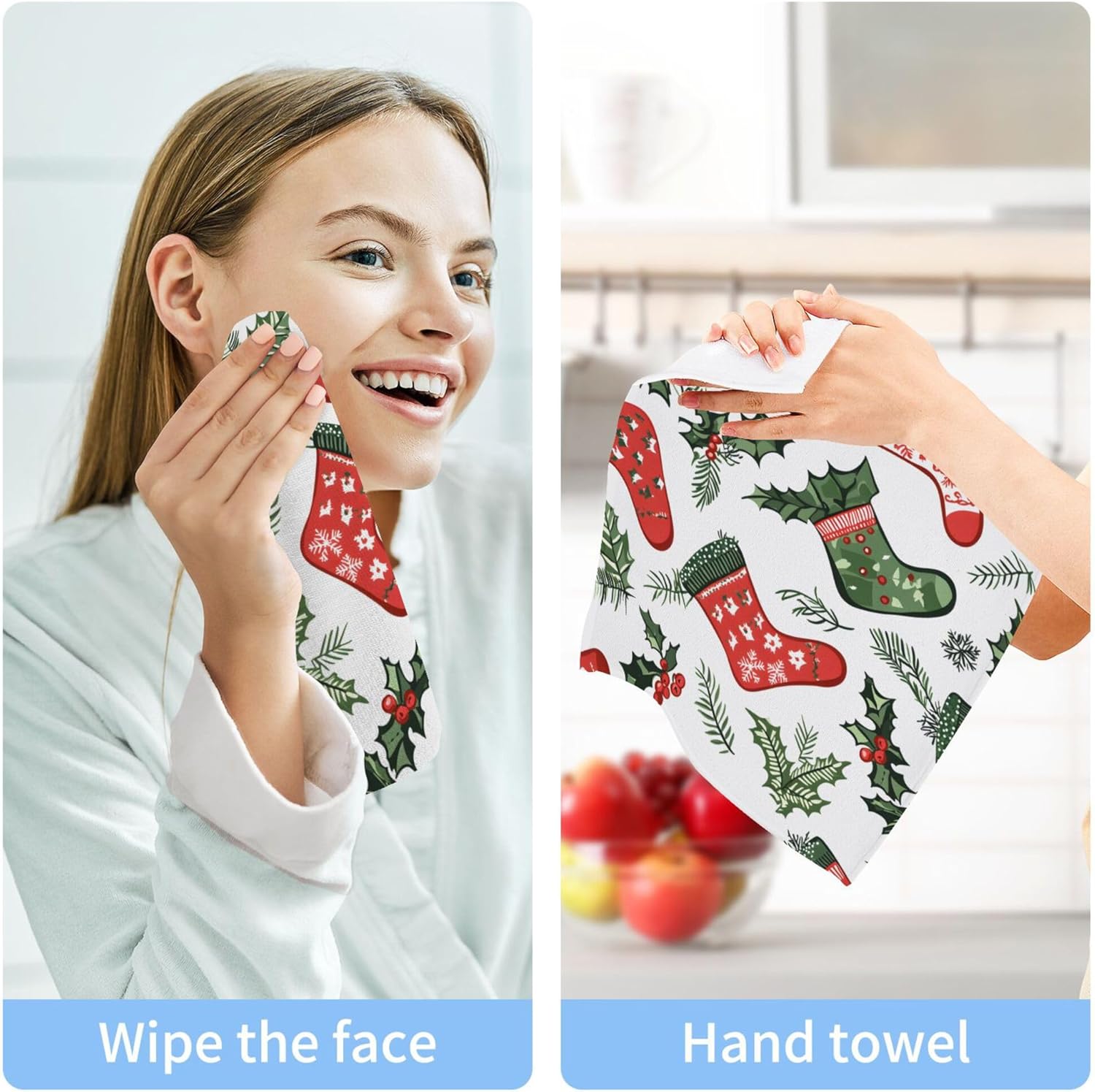 Xigua Christmas Socks Washcloths Set of 2 - 12x12 Inch