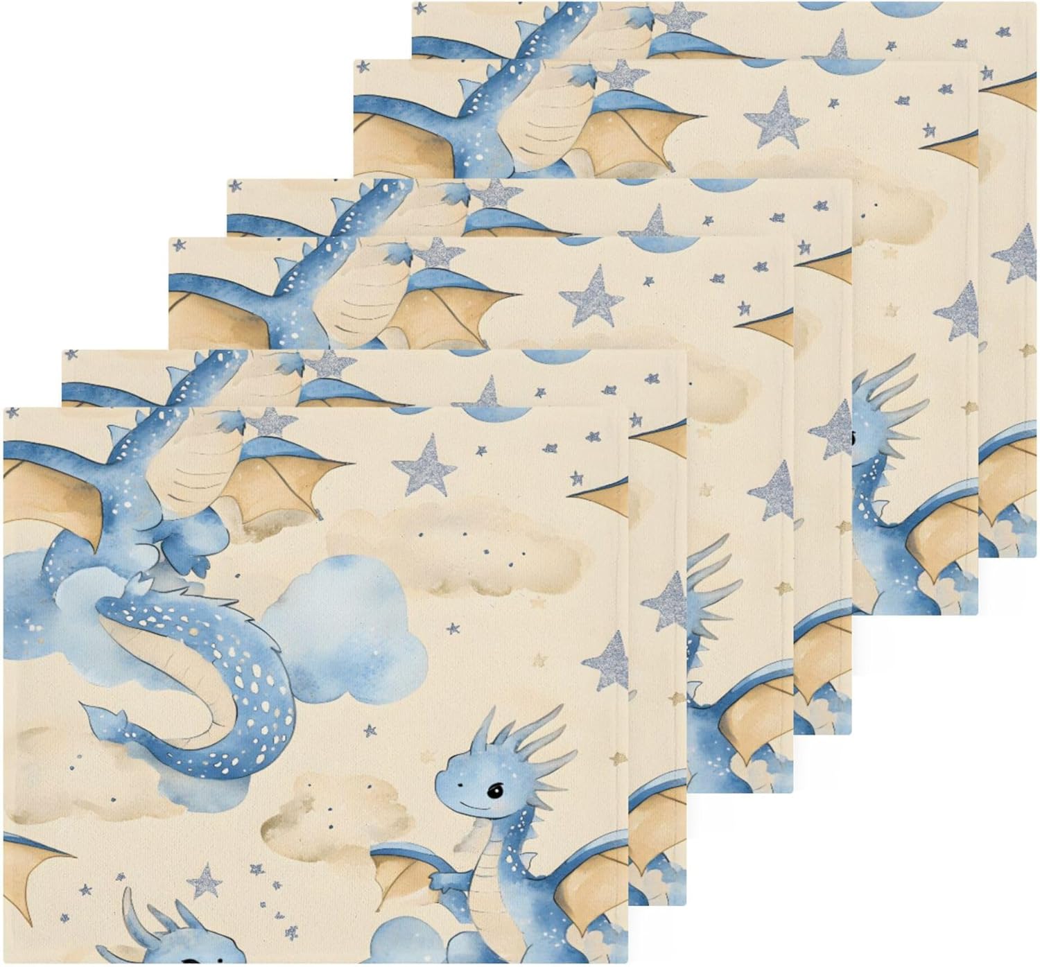 Xigua Watercolor Cute Dragons Microfiber Washcloth Set