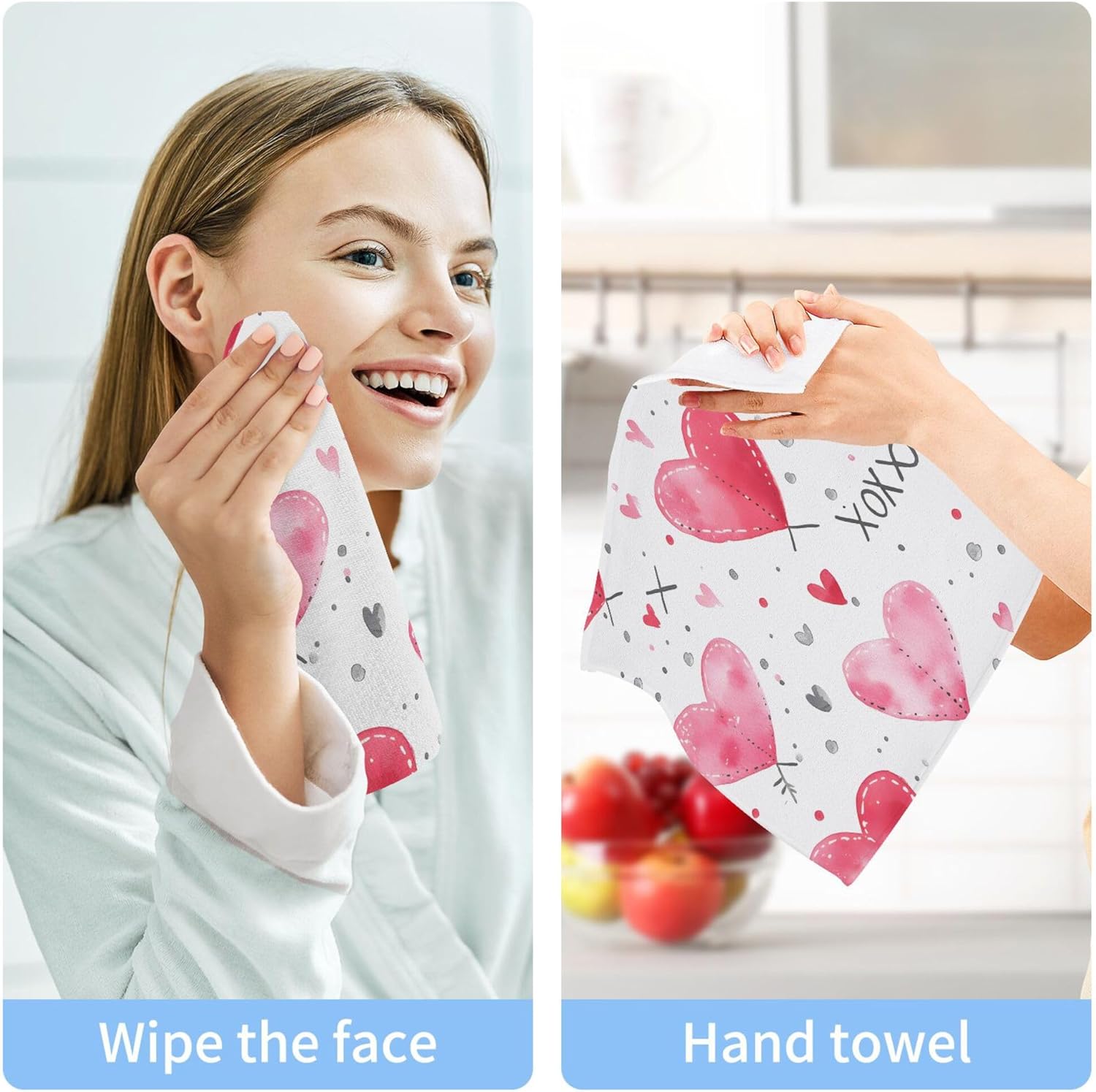 Xigua Valentines Day Hearts Washcloths Set of 2 - 12x12 Inch