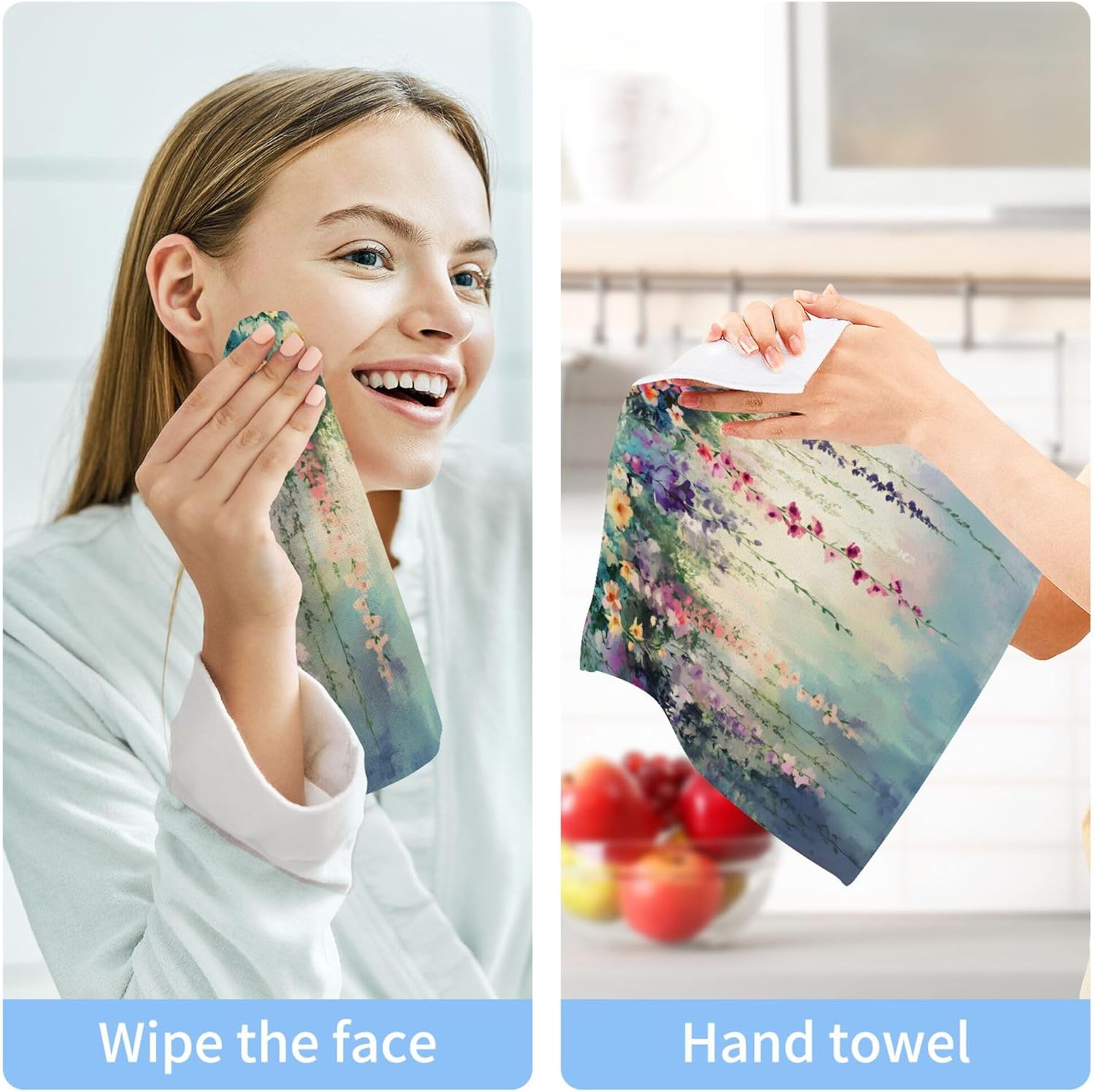 Xigua Vibrant Wildflowers Washcloths Set of 2 12x12 Inch
