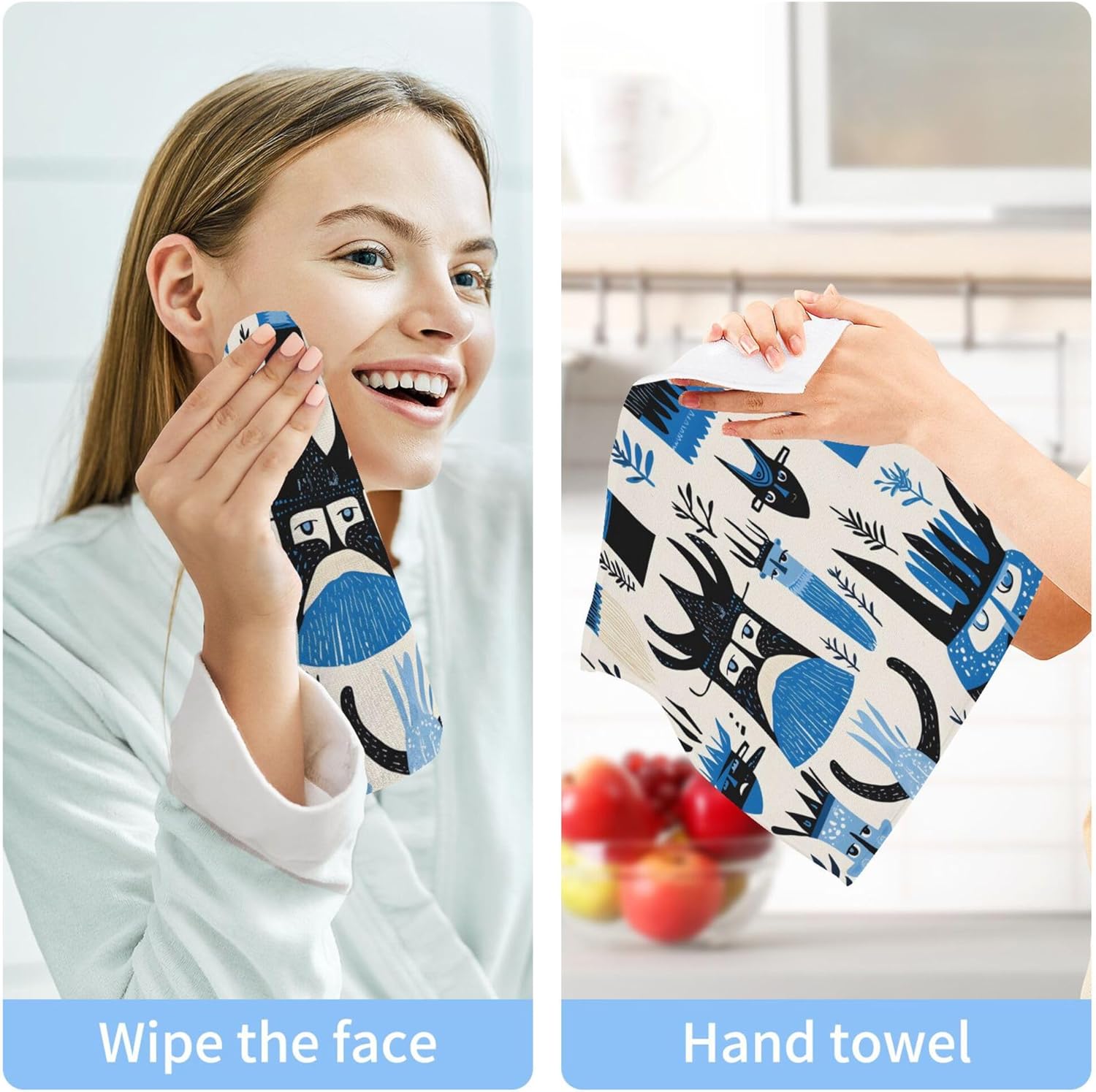 Xigua Scandinavian Viking Washcloths Set of 2 12x12 Inch