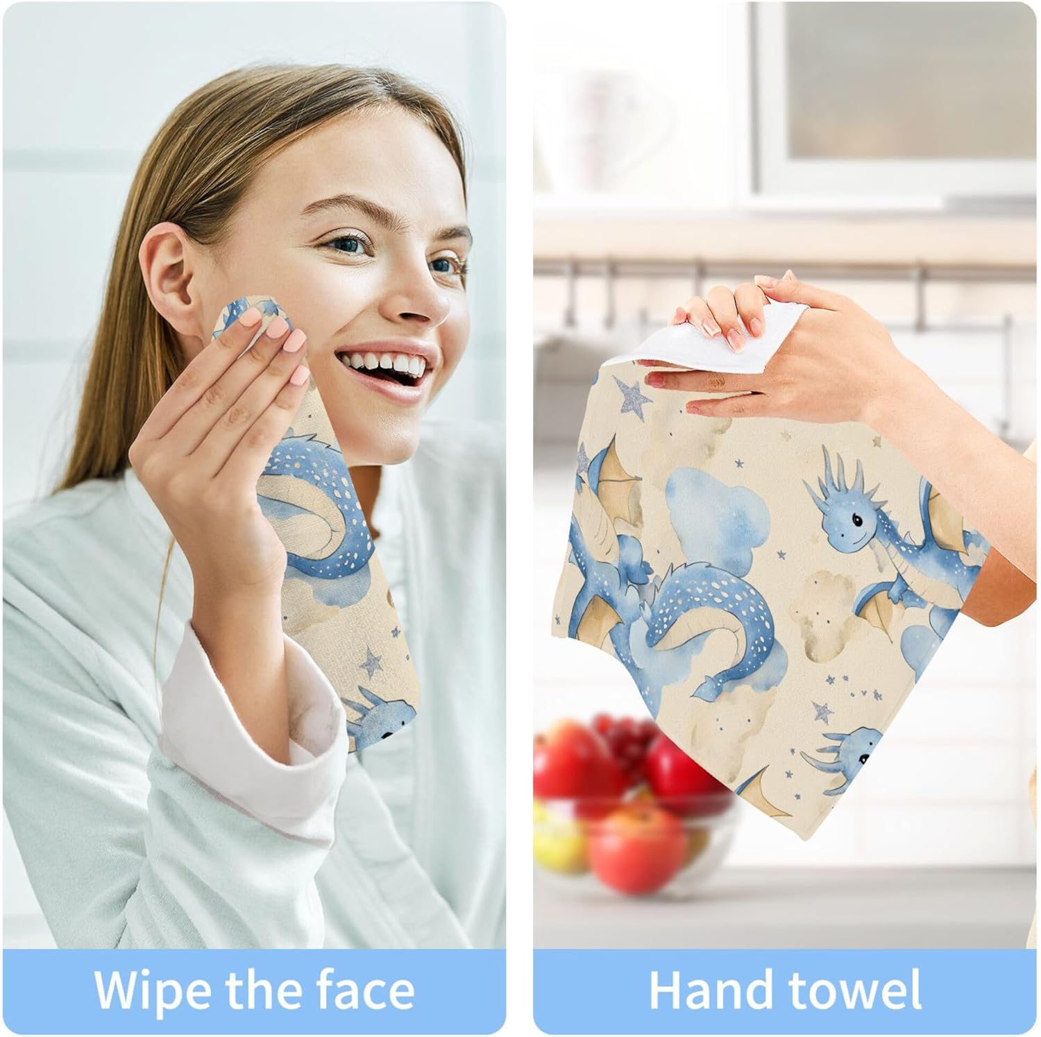Xigua Watercolor Cute Dragons Microfiber Washcloth Set