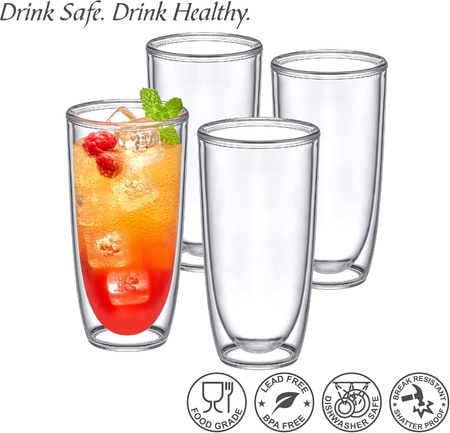 4-Piece Double-Insulated Tumblers Eco-Friendly Shatter-Proof