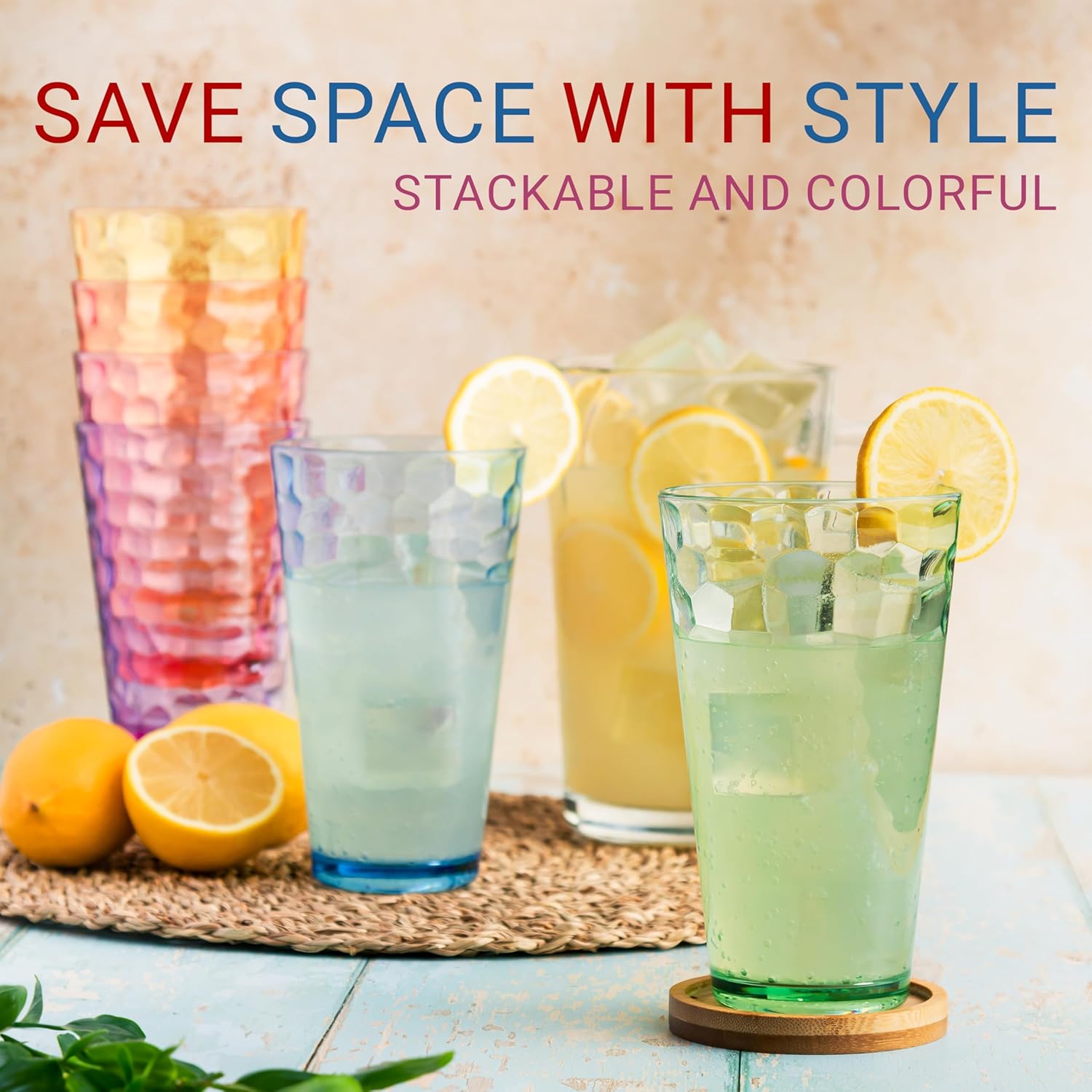 12-Piece Hammered Plastic Tumbler Set for Coffee Tea and Cocktails