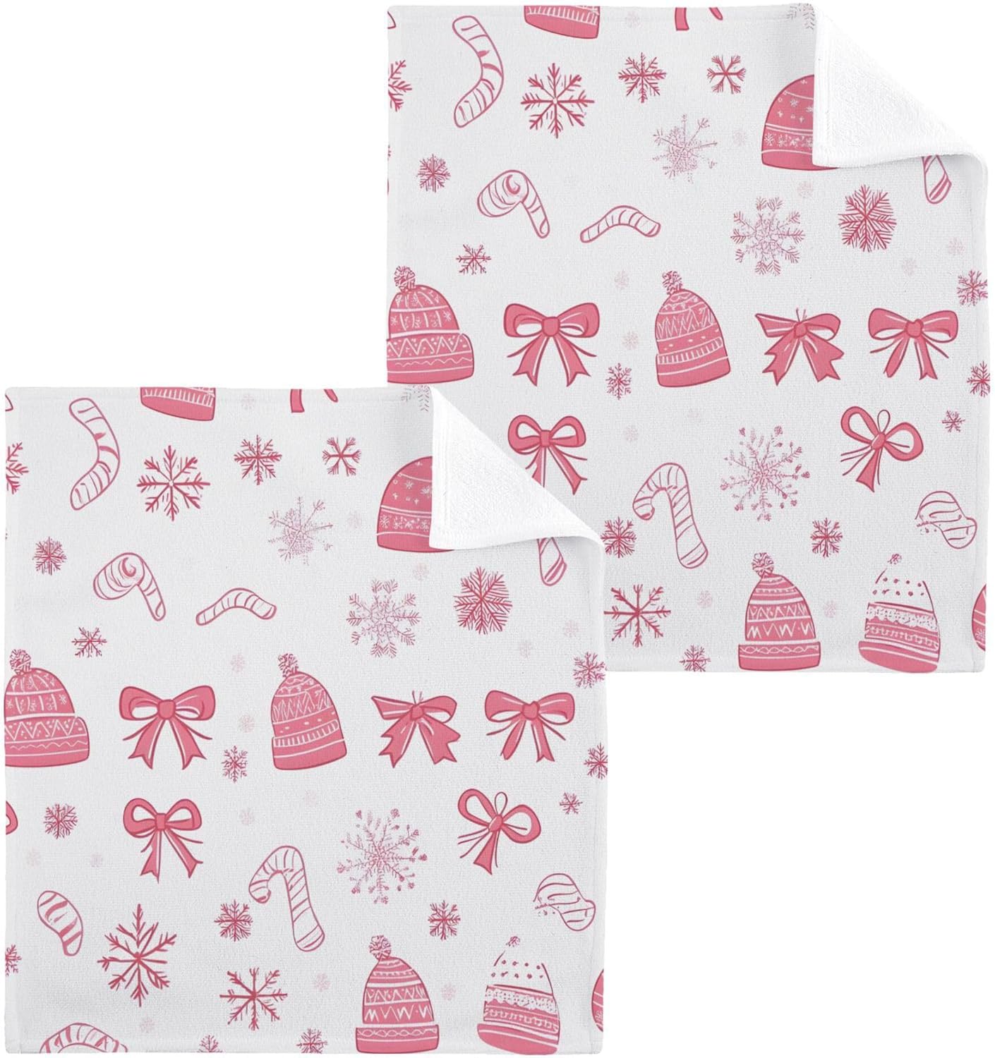 Xigua Christmas Bows Washcloths 12x12 Inch Set of 2