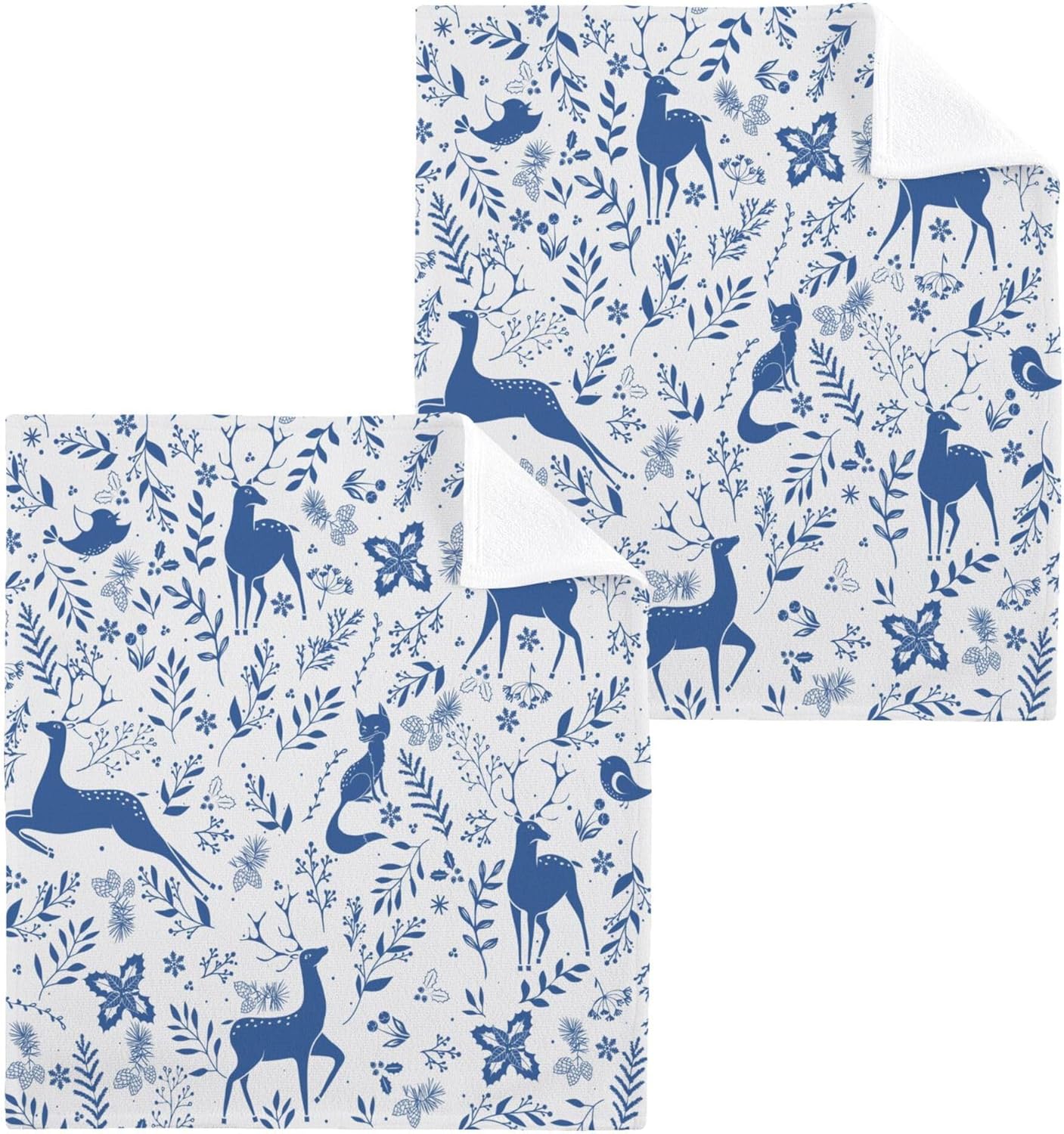 Xigua Christmas Deer Washcloths Set of 2 12x12 Inch