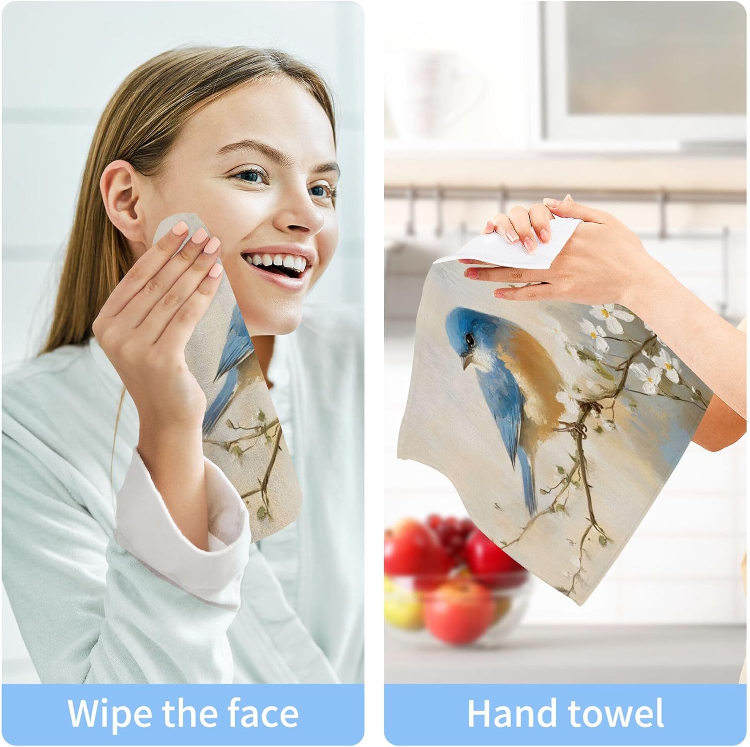 Stylish Xigua Blue Bird Washcloth Set