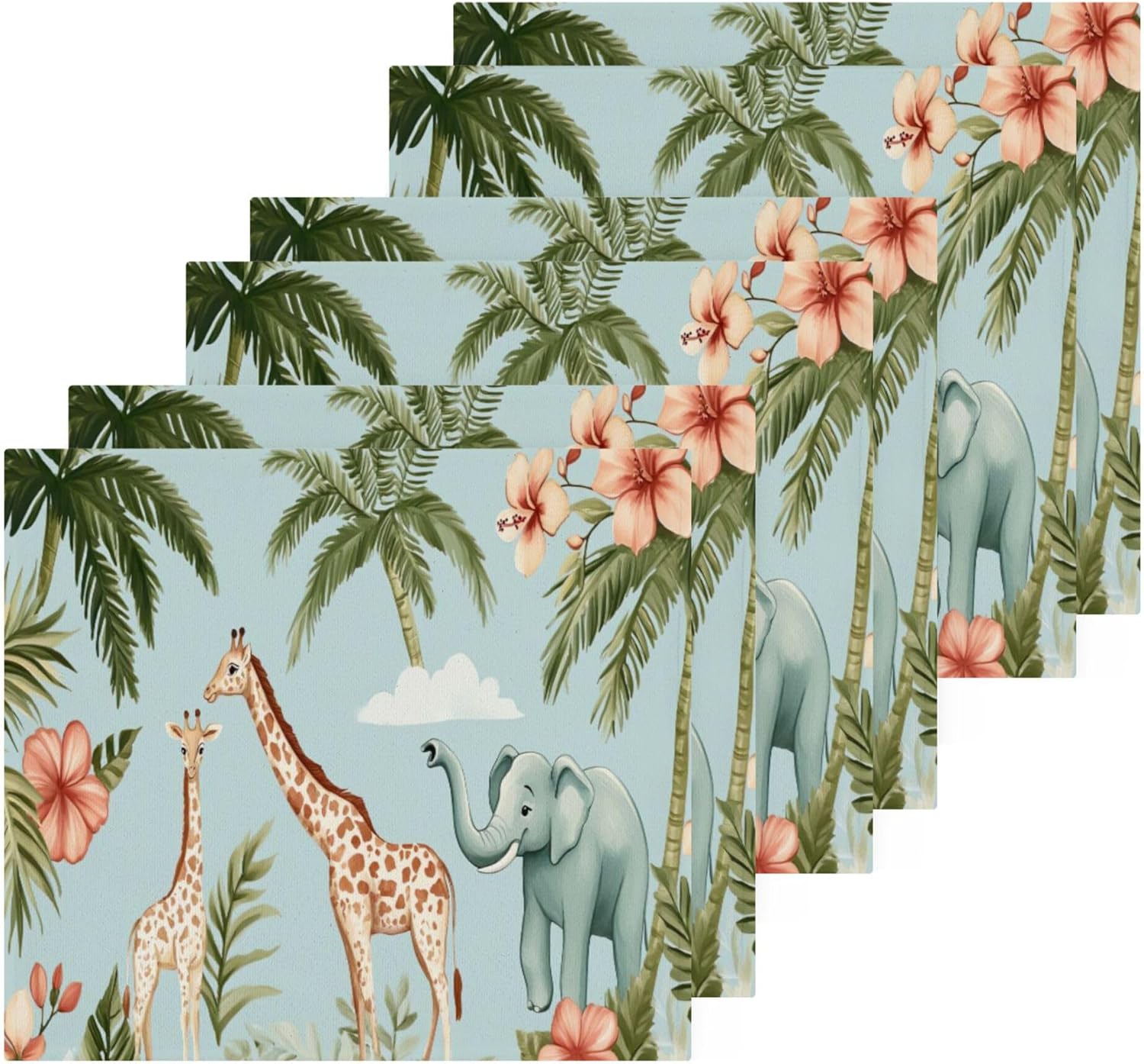 Xigua Giraffes and Elephants Washcloth Set