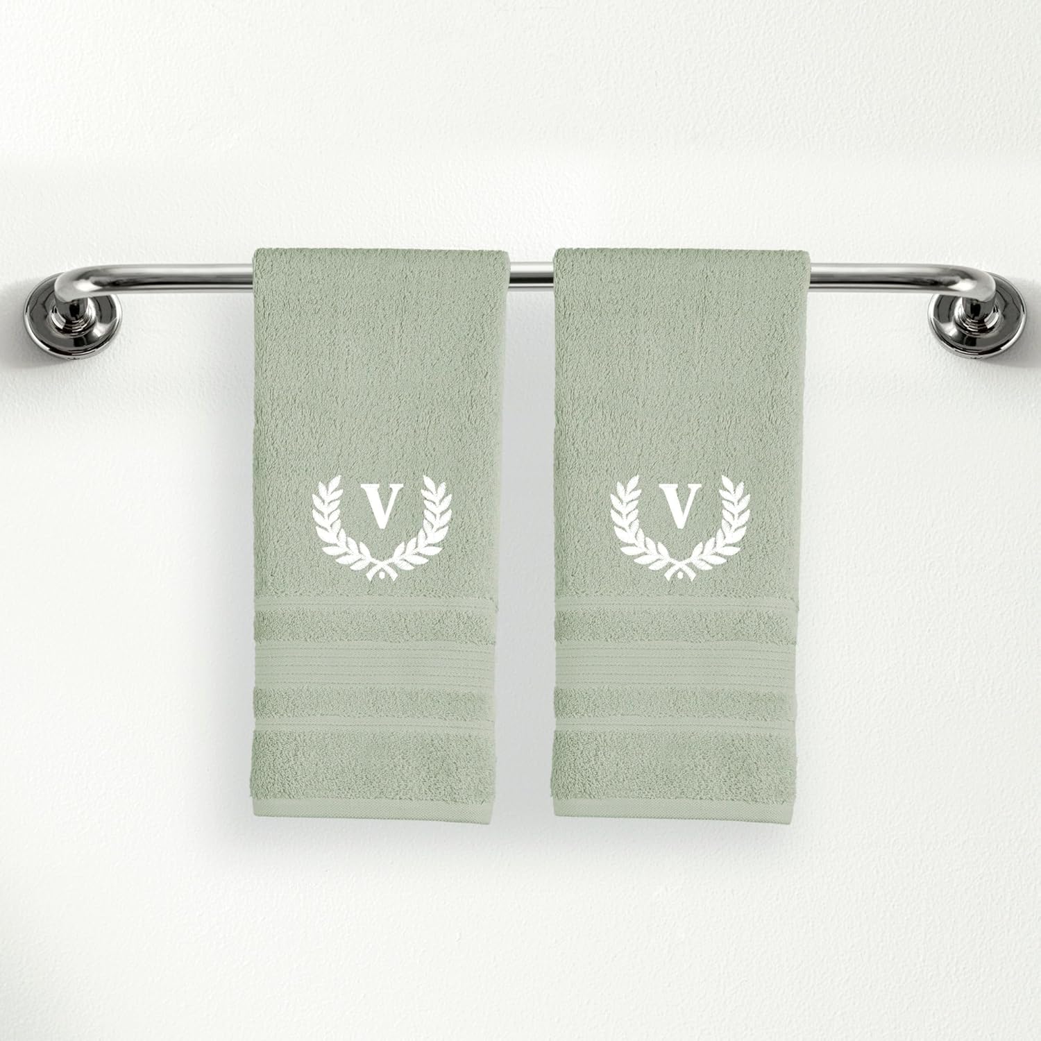 Personalized Custom Monogrammed Green Hand Towels Set