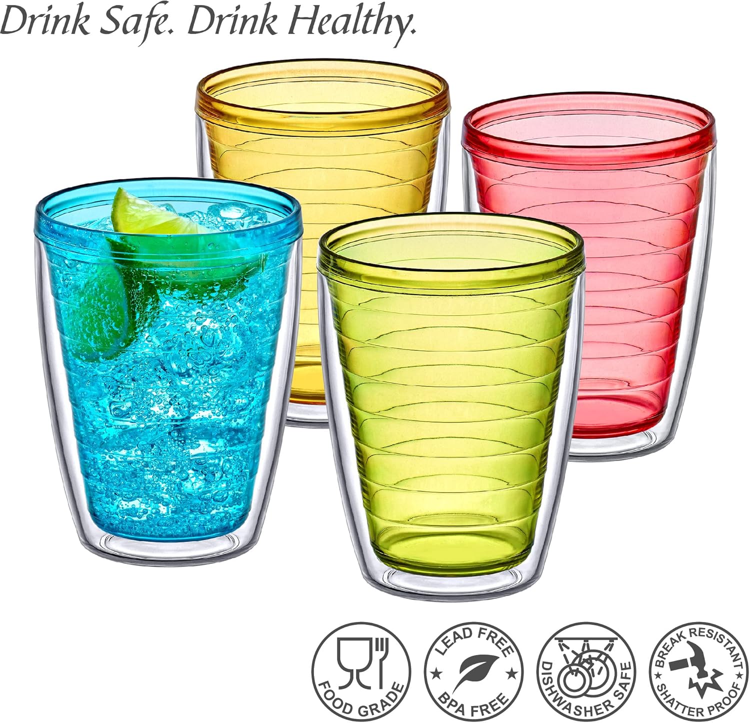 Perfect for Entertaining Gifting 16-Ounce Double-Wall Plastic Tumblers