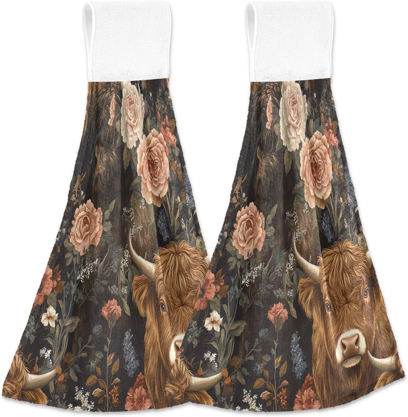 Quick drying kitchen hand towels with hanging loops 182x14 inch set of 2