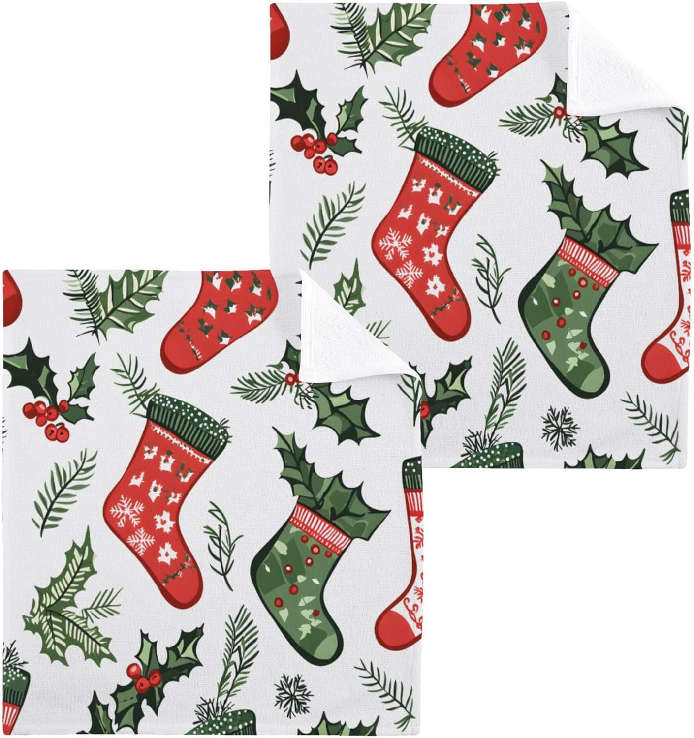 Xigua Christmas Socks Washcloths Set of 2 - 12x12 Inch