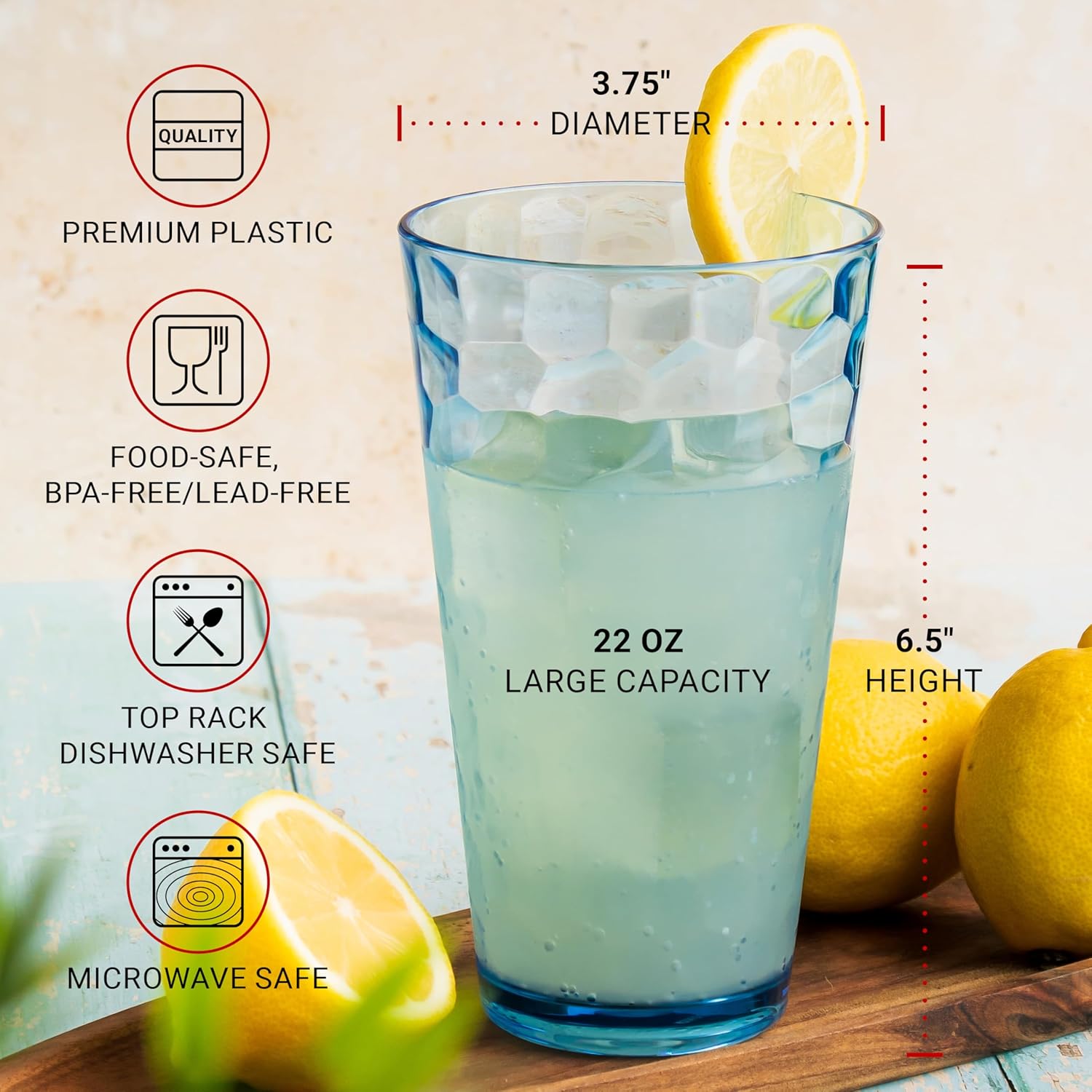 12-Piece Hammered Plastic Tumbler Set for Coffee Tea and Cocktails