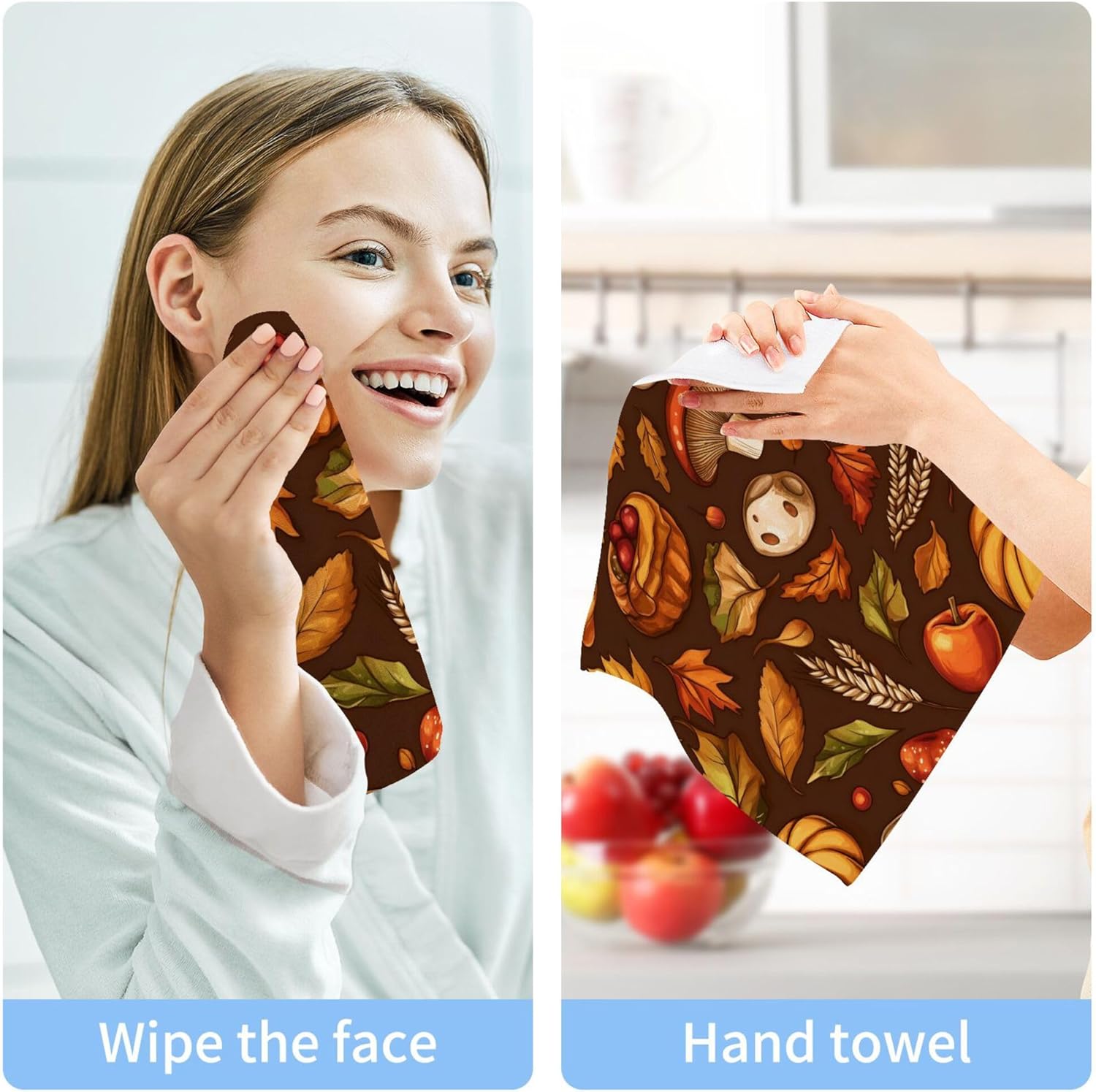 Xigua Autumn Elements Washcloth Set for Bath Kitchen