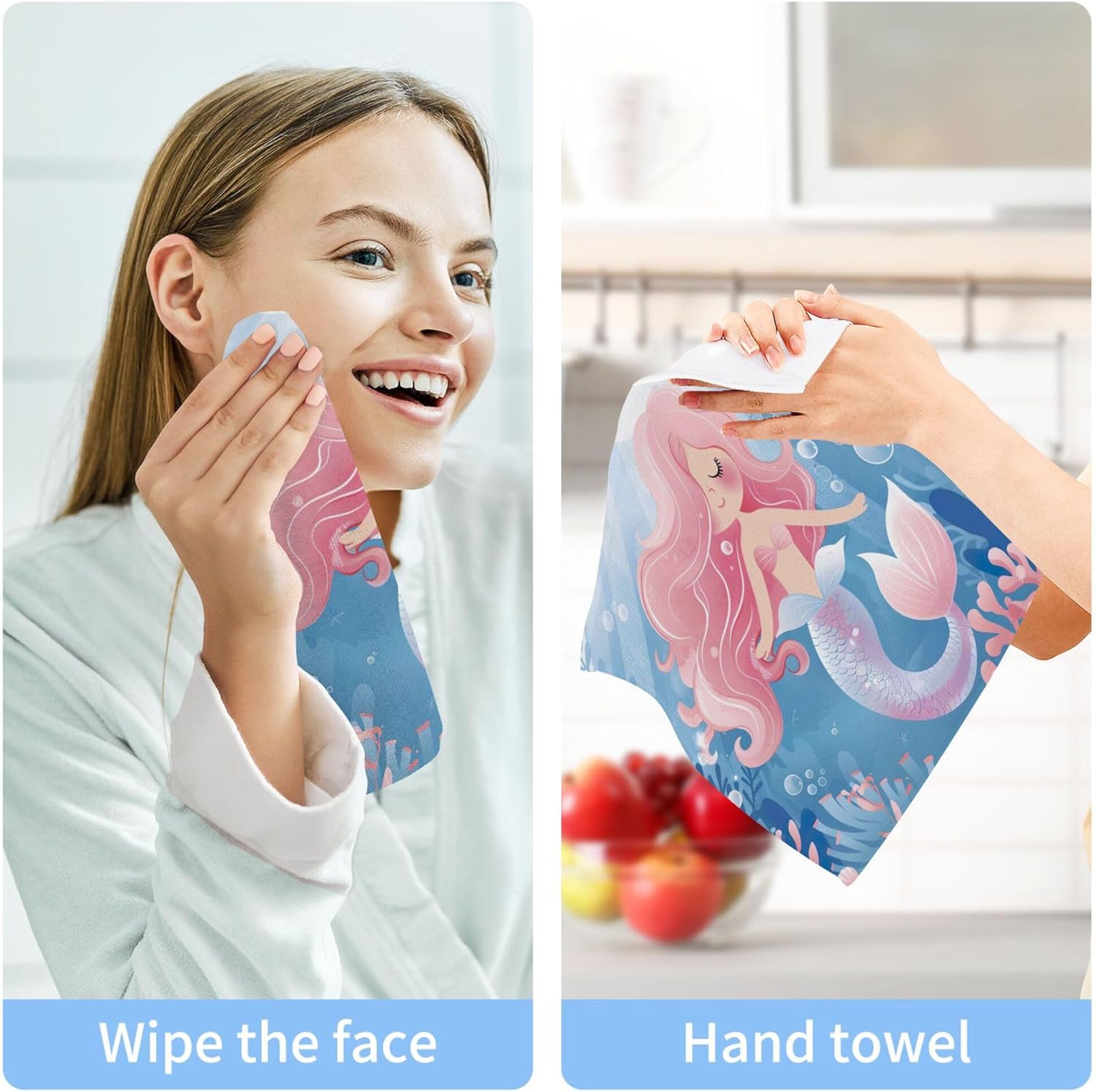 Charming Mermaid Washcloth Set for Bath or Toilet
