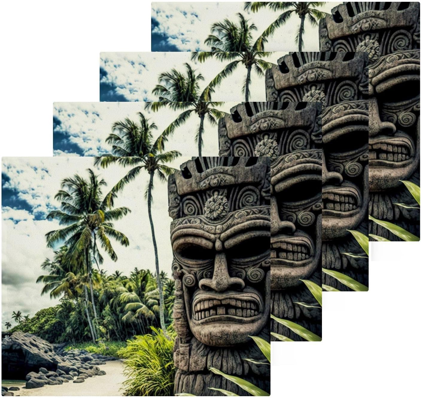 Stunning 4-Piece Washcloth Set Tiki Print Soft Absorbent