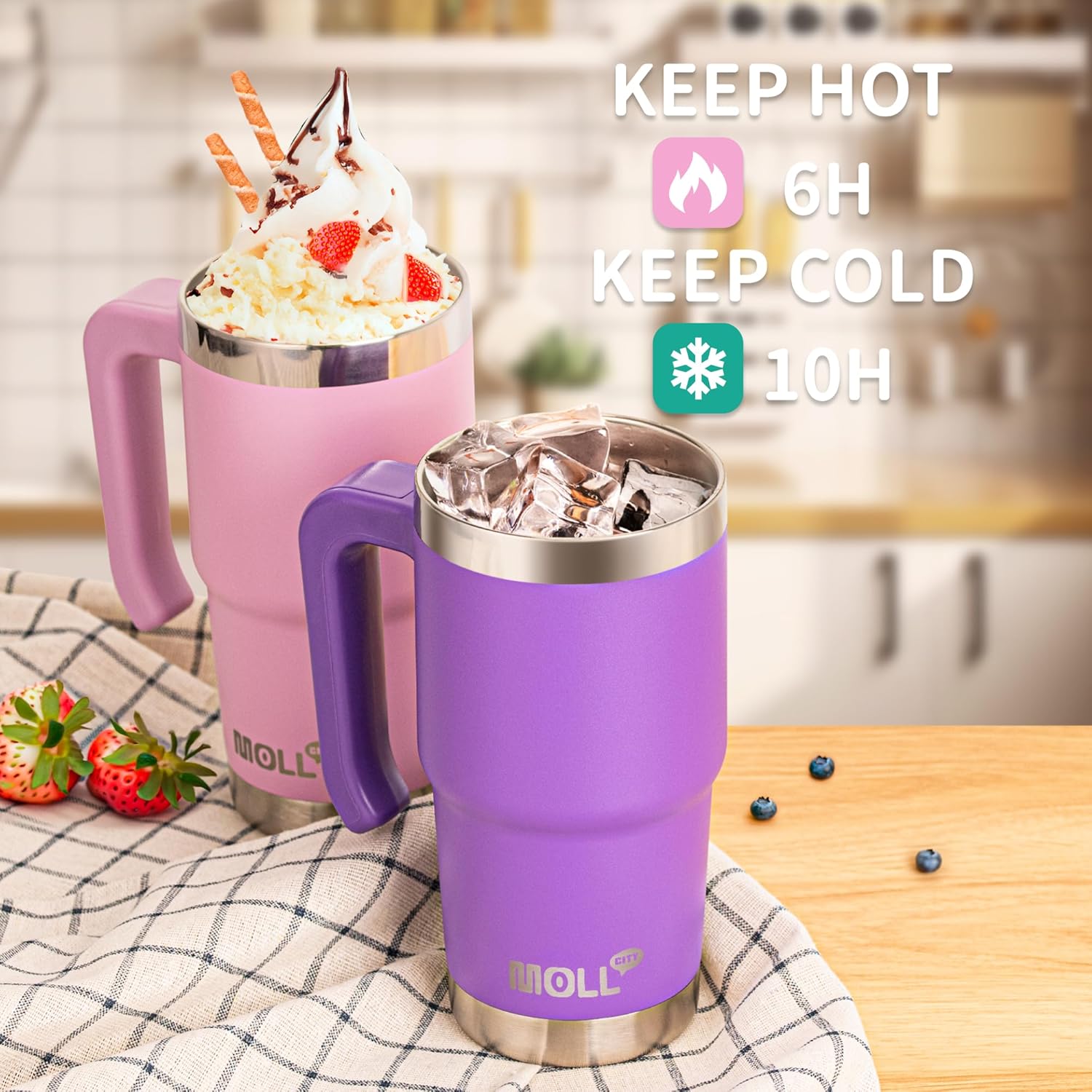Mollcity Kids Travel Tumbler with Handle Stainless Steel Leak-Proof BPA-Free